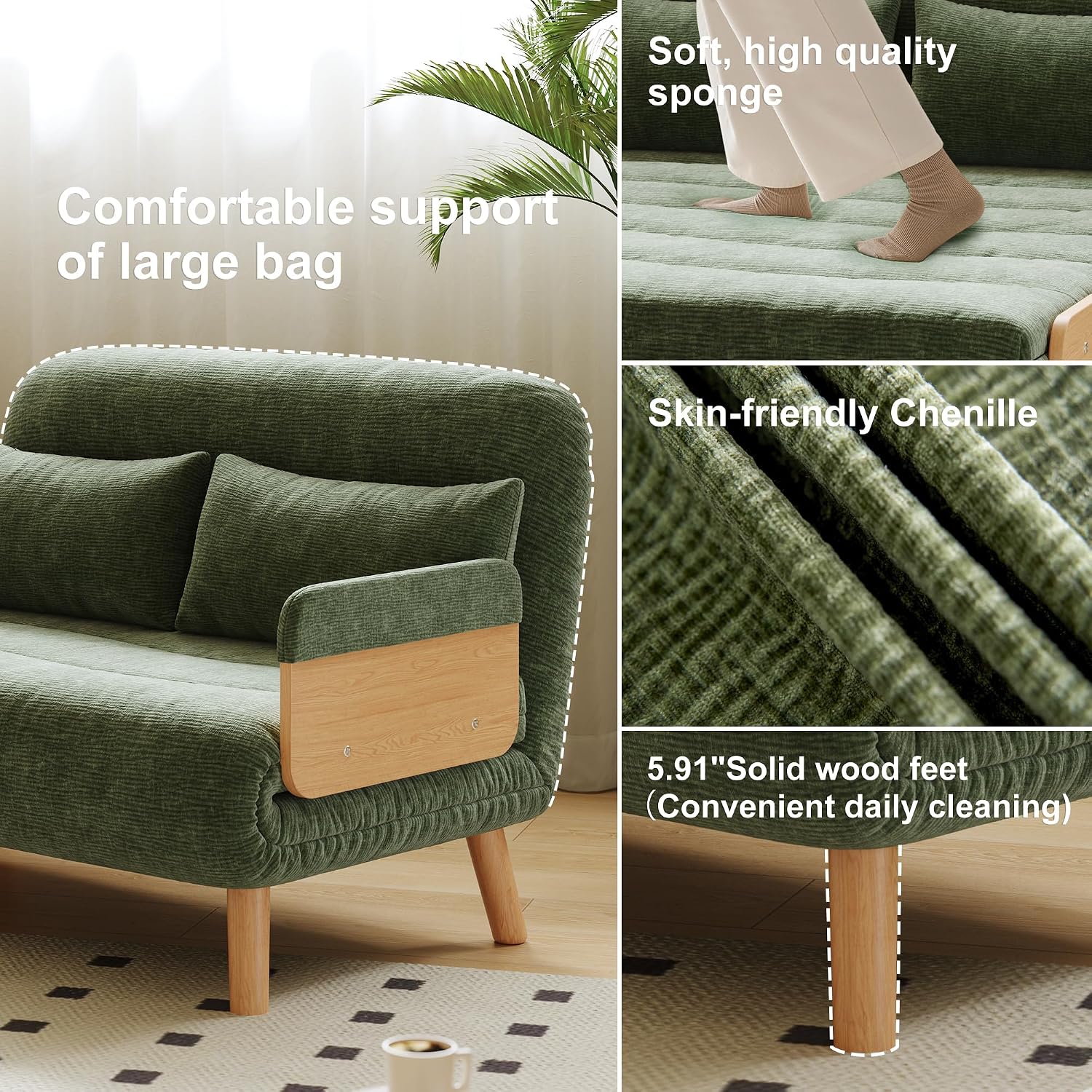 Sleeper Convertible Sofa Bed, 3-in-1 Folding Sofa Bed Chair with Adjustable Backrest, Thick Cushioned Seat, futon Sofa Bed for Small Spaces,Bedrooms & Offices(43.31)
