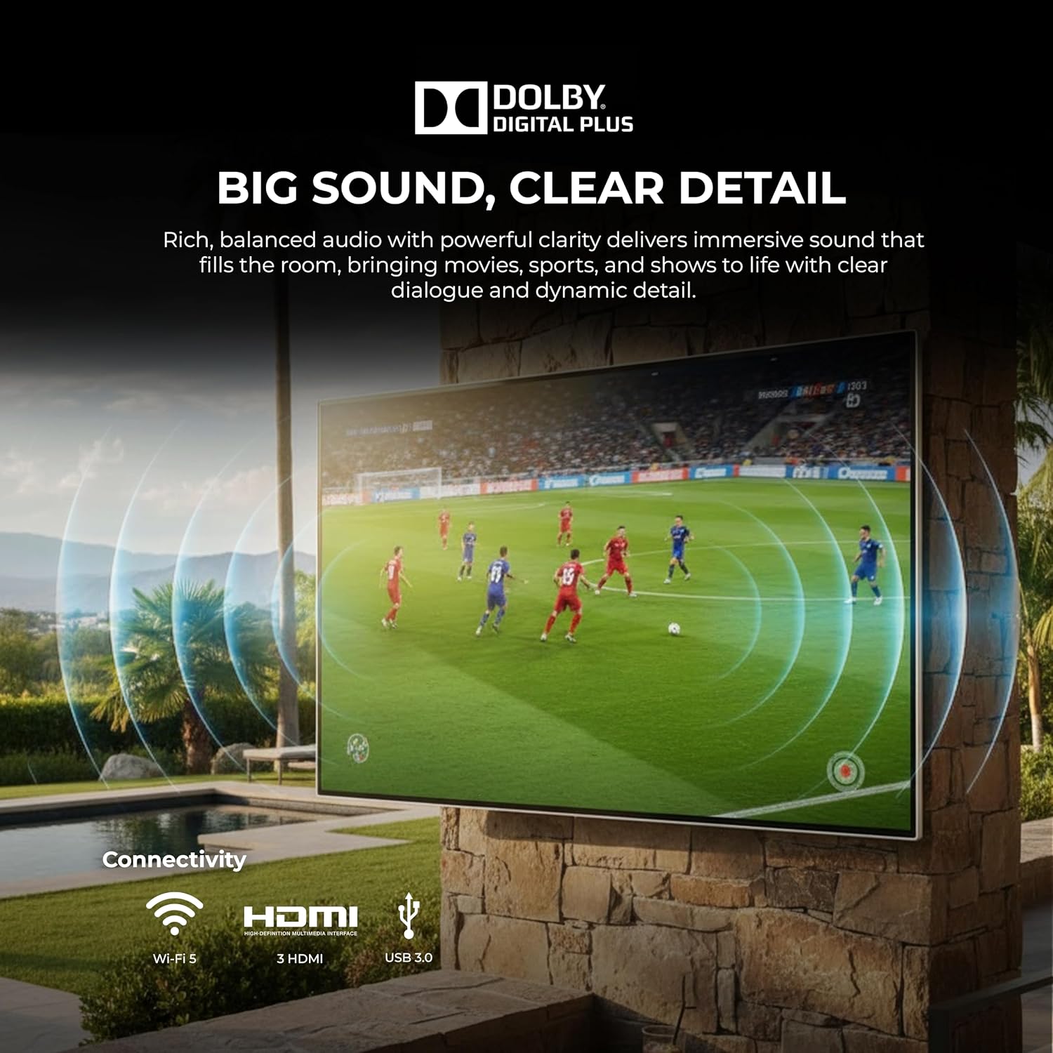 Titan S200 QLED 75 Inch Outdoor TV, Partial Sun, IP65 Smart Weatherproof TV, 4K HDR, 120 Hz, Tizen AI OS, 1000 Nits, Wi-Fi 5, HDR10+, Outdoor TV Cover, Slim Bezel, 2 Yr Wty