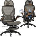 ELABEST X100 Ergonomic Office Chair with Footrest, Big and Tall Home Desk Chair with 5D Flip-Up Arms, Adjustable 3D Lumbar Support,High Back Rolling Computer Chair, Swivel Mesh Chairs (Coffee Break)