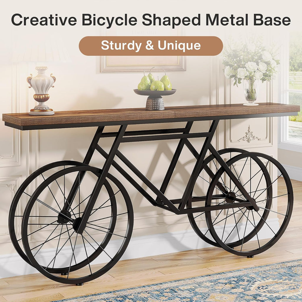 Tribesigns 70.9-Inch Extra Long Console Table, Narrow Sofa Table with Bicycle Metal Base, Modern Industrial Entryway Table Behind Couch Table for Living Room, Hallway, Entrance, Foyer, Rustic Brown