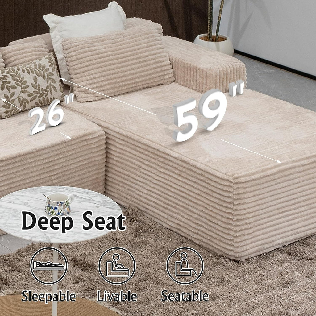 Sectional couches for Living Room Corduroy Couch, 104' Cloud Sectional Couch with L-Shape Chaise, Modern Modular Sofa, Deep Seat Comfort, No Assembly Required(Plush Corduroy, Right Facing Chaise)
