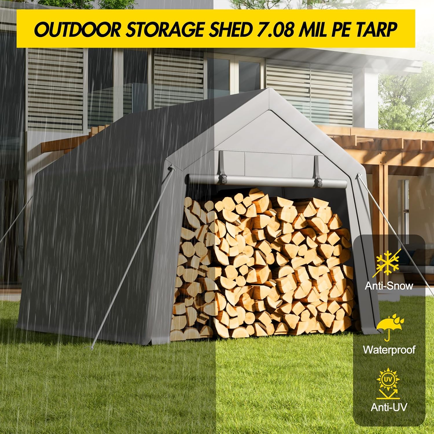 Outdoor Storage Shed 6x6 ft, Heavy Duty Portable Garage Carport Tent for Bike, ATV & Motorcycle, Waterproof Garden Storage Shelter with Mesh Window, Metal Frame Outdoor Shed Cover