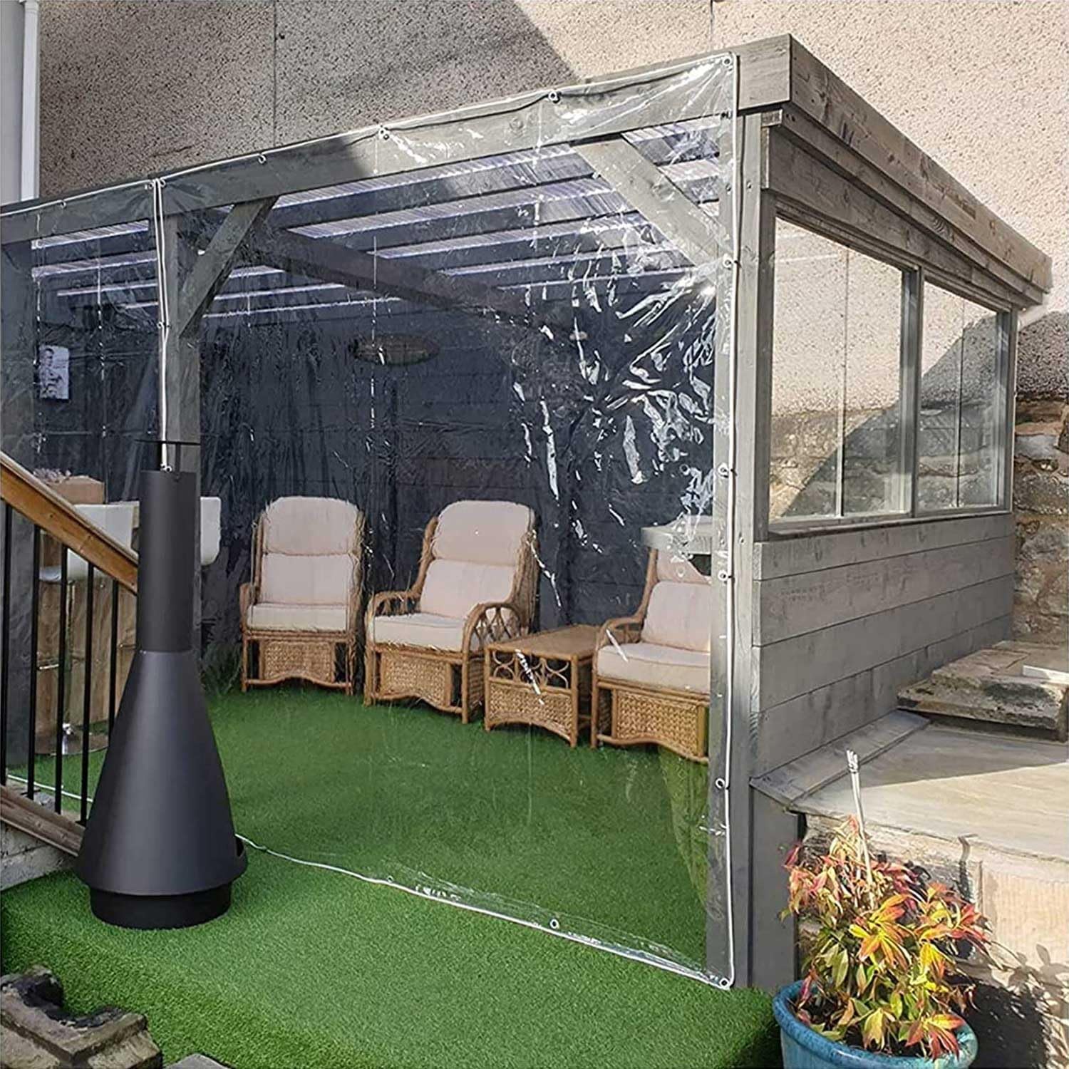 Clear Tarps 0.35mm Heavy Duty Tarp Waterproof Tarpaulin Cover, Windproof Plastic Tarp with Grommets, Outdoor Rainproof Covering for Pergola 3 ft to 20 ft(13x13ft)