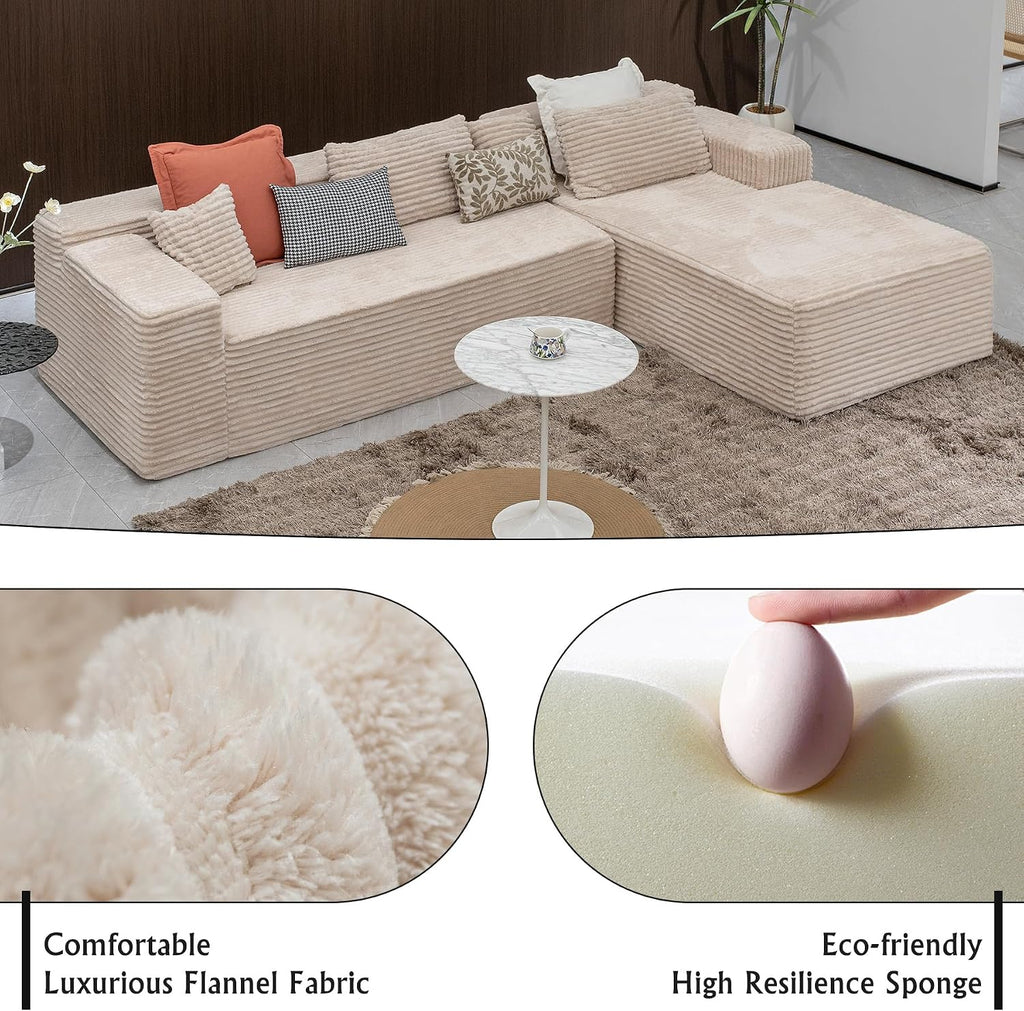Sectional couches for Living Room Corduroy Couch, 104' Cloud Sectional Couch with L-Shape Chaise, Modern Modular Sofa, Deep Seat Comfort, No Assembly Required(Plush Corduroy, Right Facing Chaise)