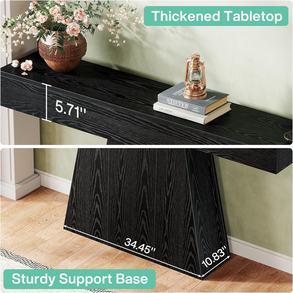 Tribesigns 63' Black Console Table, Farmhouse Entryway Table with Trapezoidal Base, Narrow Long Wood Sofa Table Behind Couch Table for Entrance, Hallway, Living Room, Black