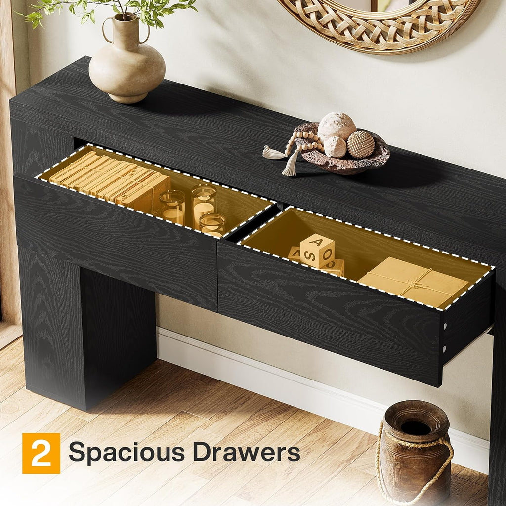Tribesigns 63-Inch Wooden Foyer Table with with 2 Hidden Drawers, Farmhouse Console Table for Living Room, Hallway, Entrance, Easy Assembly (Black)