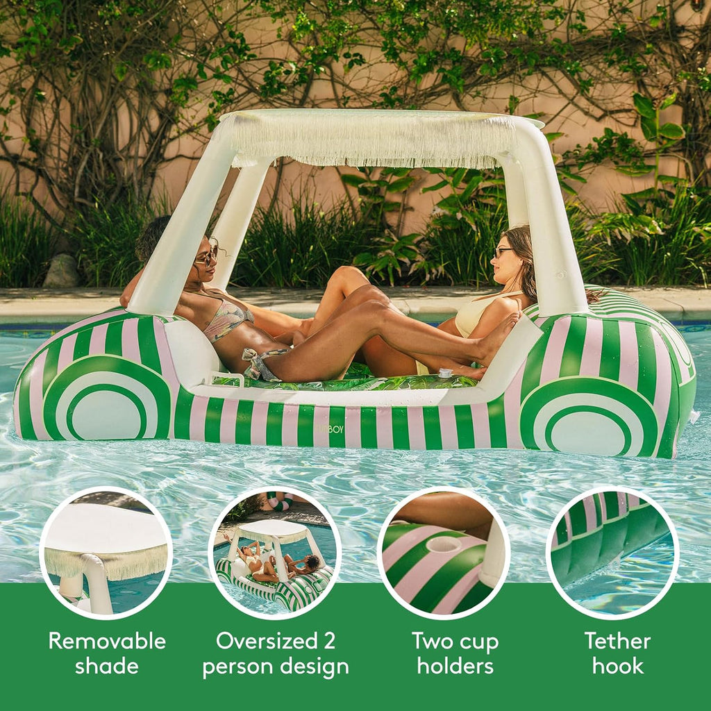 FUNBOY Palm Print Golf Cart Pool Float 90' Long, Two Cup Holders, Removable Fringe Shade, Float for Summer Pool Party and Entertainment