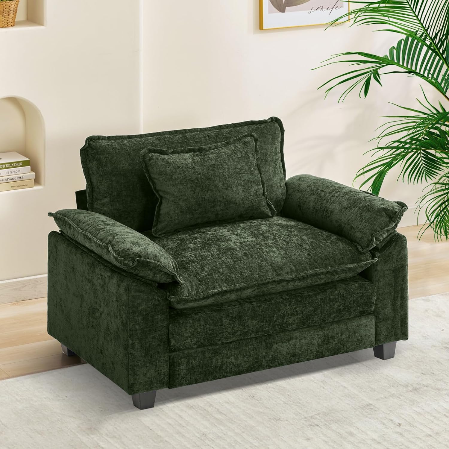 Oprisen Modular Sectional Sofa, Comfy Cloud Couch Sectional Sofa, Chenille Sofa Sleeper Deep Seat Sofa with Throw Pillows for Living Room (Green, 53'- Single Seat)