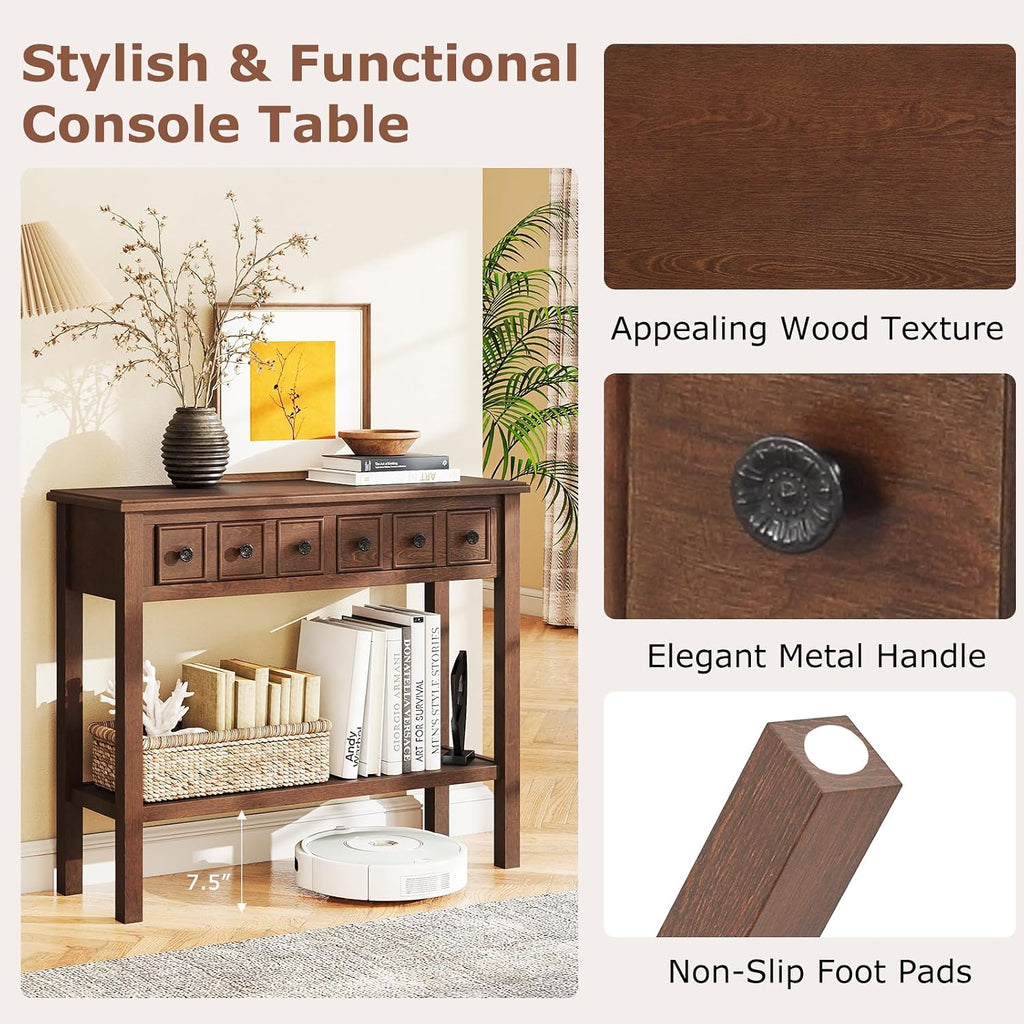 Giantex 2-Tier Narrow Console Table, 38' Retro Entryway Table with 2 Drawers and Open Storage Shelf, Wood Accent Sofa Tables for Living Room, Foyer, Hallway, Bedroom, Entrance