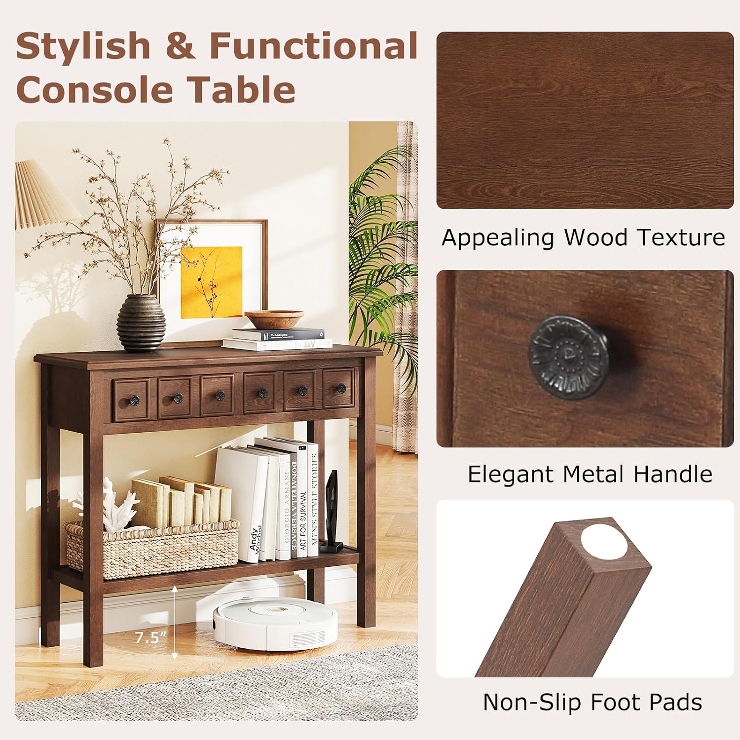 Giantex 2-Tier Narrow Console Table, 38' Retro Entryway Table with 2 Drawers and Open Storage Shelf, Wood Accent Sofa Tables for Living Room, Foyer, Hallway, Bedroom, Entrance