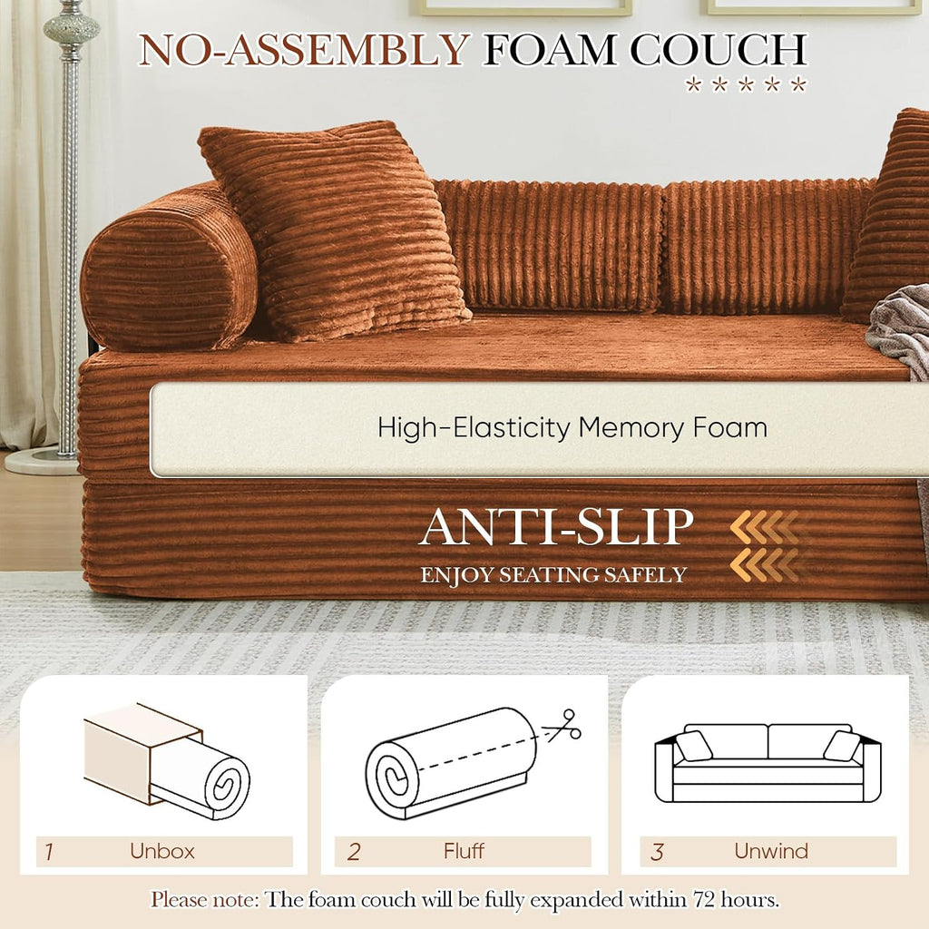 Antetek Modular Couch Bed, Convertible Folding Plush Corduroy Comfy Floor Compression Loveseat Sleeper Sofa Couch, King Size Bed for Guest Room Living Room Bedroom, No Assembly Required, Orange