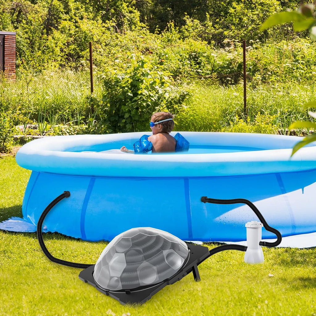 Goplus Solar Pool Heater Above Ground, Inground Swimming Pool Dorm Heater with Rotatable Hose Connectors and Foldable Legs, Solar Powered Water Heating