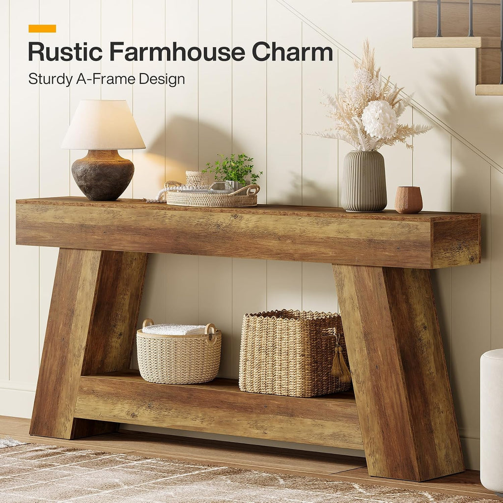 Tribesigns 70.9 Inch Long Console Tables, Farmhouse Entryway Table with Storage, 2-Tier Sofa Table Behind Couch for Entrance, Hallway, Living Room (Rustic Brown)