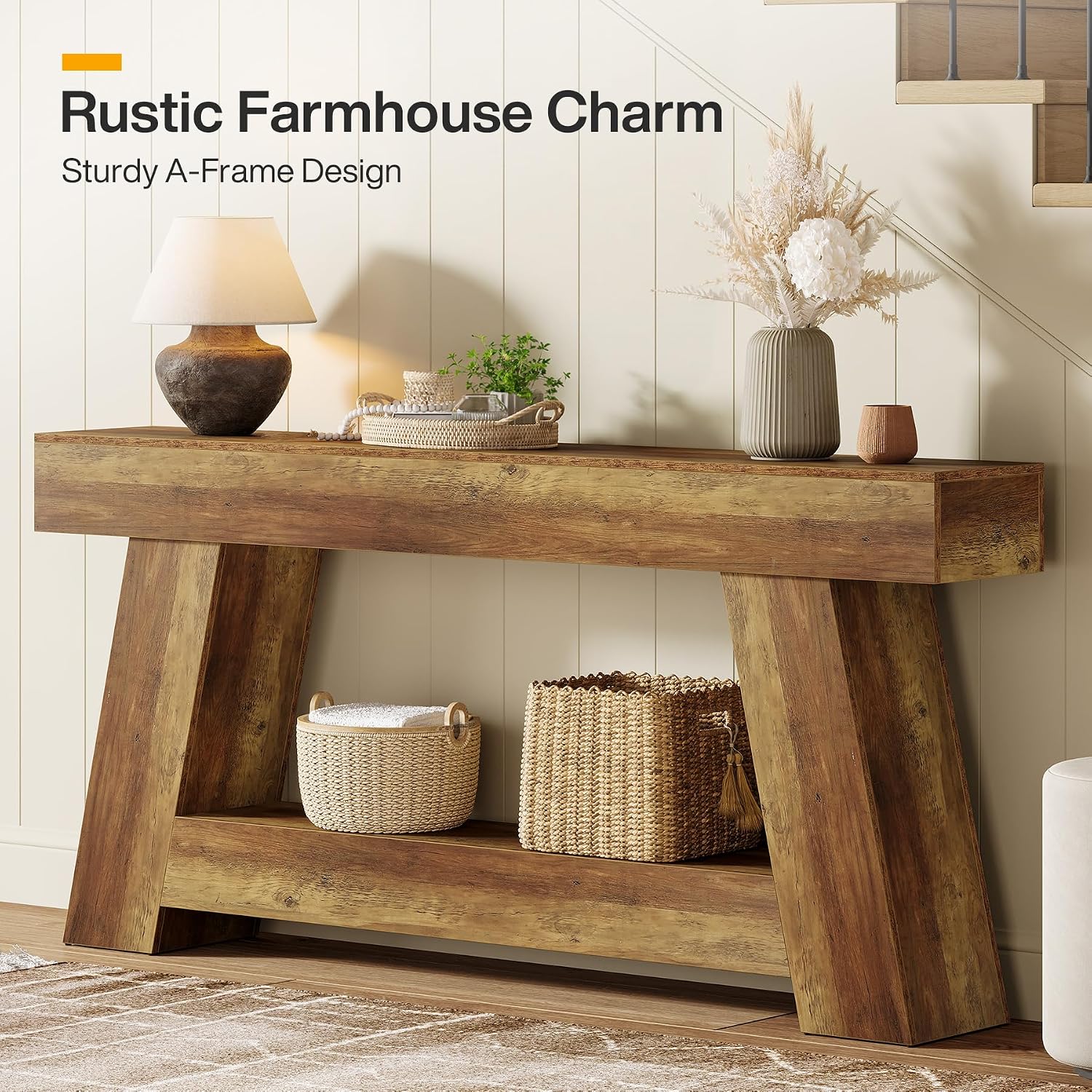 Tribesigns 70.9 Inch Long Console Tables, Farmhouse Entryway Table with Storage, 2-Tier Sofa Table Behind Couch for Entrance, Hallway, Living Room (Rustic Brown)