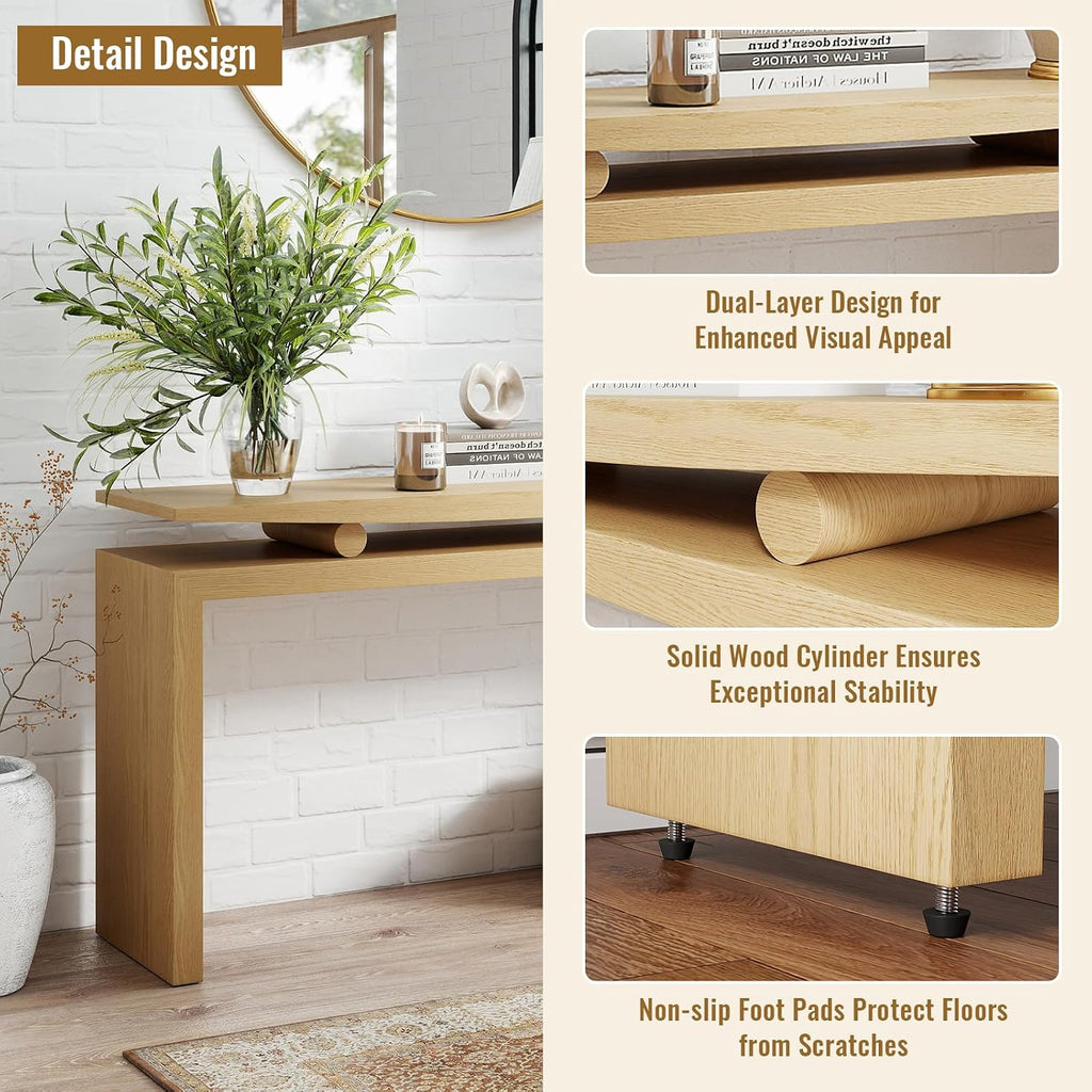 LKTART Farmhouse Console Table Hallway Table for Entryway Solid Wood Sofa Table Behind Couch Narrow Long Entry Table for Living Room Entrance Foyer Natural