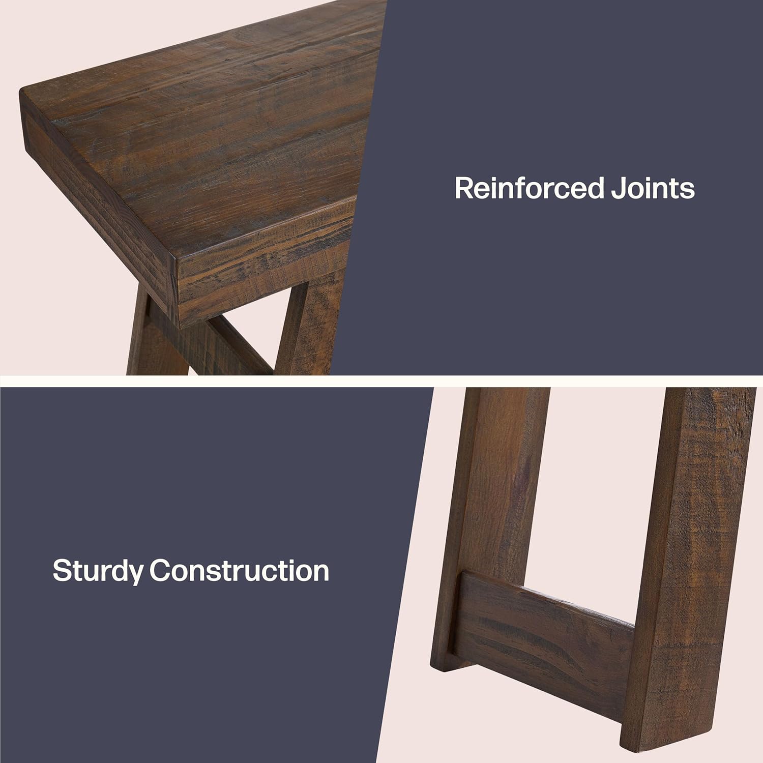 Alaterre Furniture Lawas Solid Wood Console Table - 56 Inch Modern Farmhouse Entryway Table - Easy Assembly Living Room Furniture for Behind The Couch, Entryway, or Hallway (Brown)
