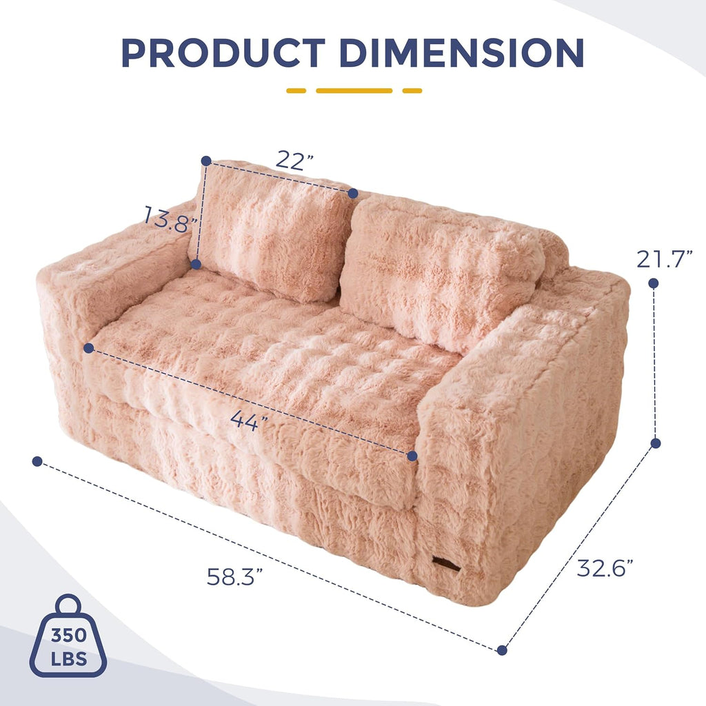 MAXYOYO Loveseat Sofa for Living Room, Small Sofa Couch Tufted Boneless Couch, Comfy Bean Bag Chair for Small Space Bedroom Apartment, No Assembly Needed, Pink