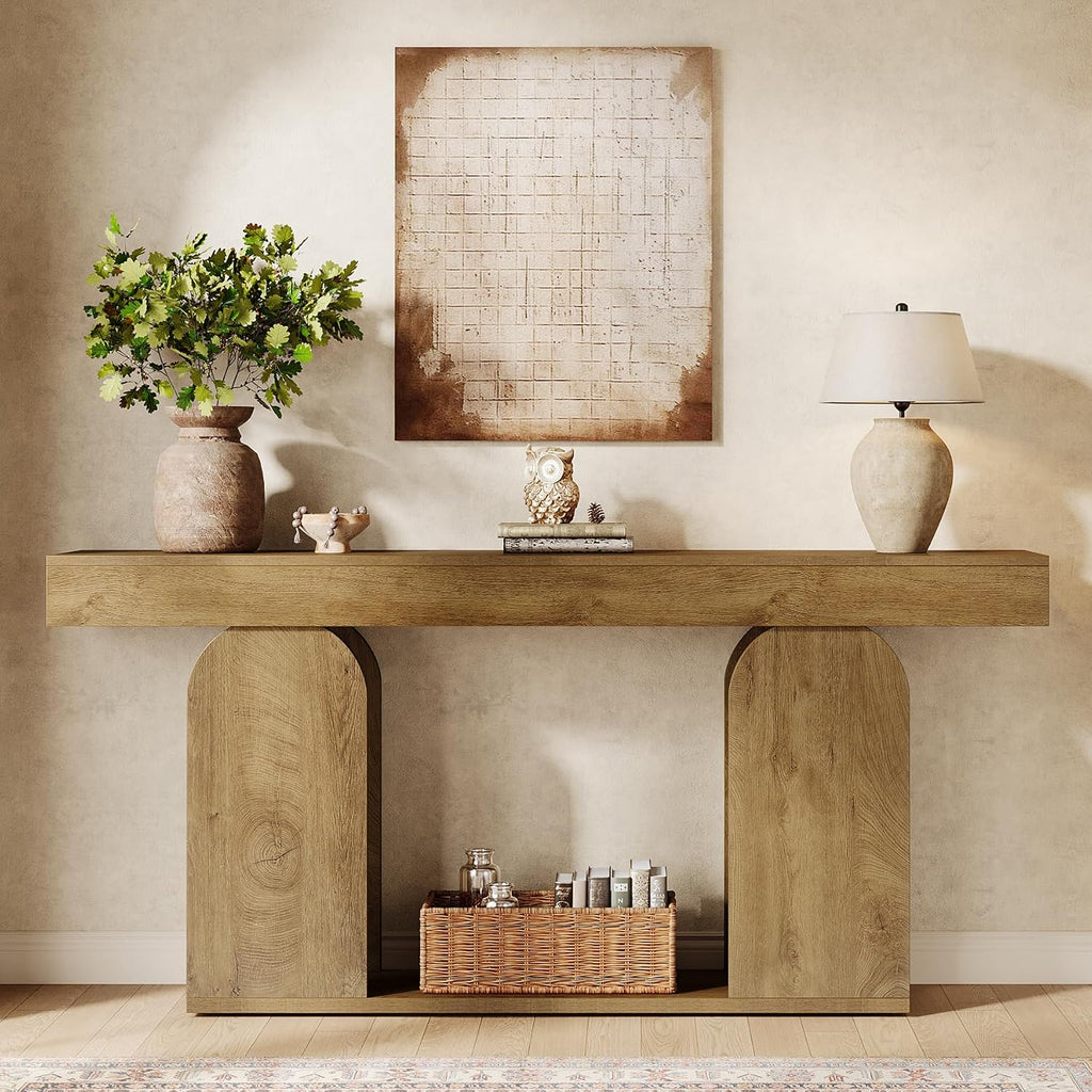 Tribesigns Farmhouse Wood Console Table, 70.9-Inch Entryway Accent Table with U-Shaped Base, 2-Tier Extra Long Sofa Tables for Entrance, Hallway, Living Room (Light Brown)
