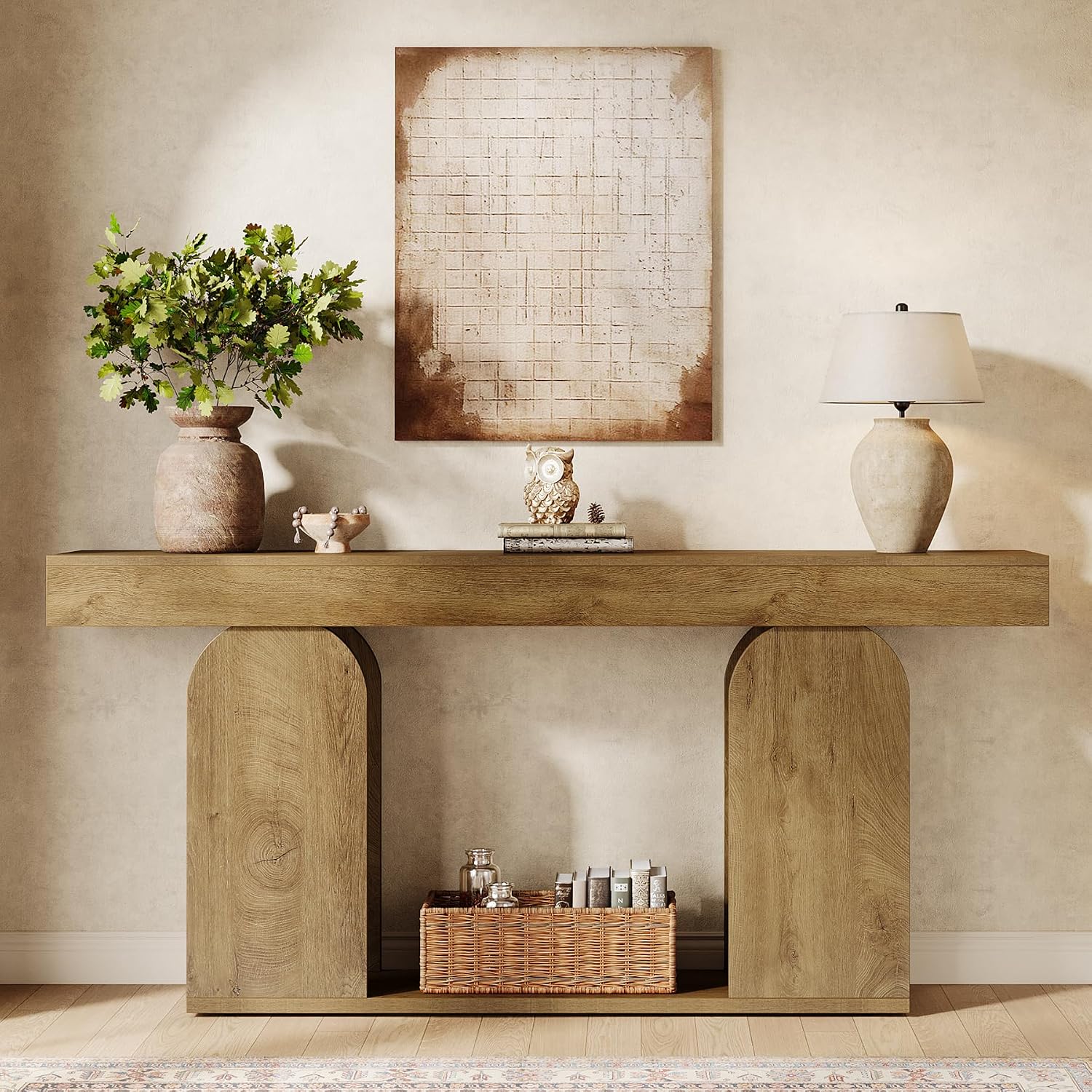Tribesigns Farmhouse Wood Console Table, 70.9-Inch Entryway Accent Table with U-Shaped Base, 2-Tier Extra Long Sofa Tables for Entrance, Hallway, Living Room (Light Brown)