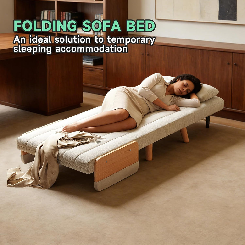 Convertible Lounger Fold-Out Sofa Bed, 3-in-1 Sleeper Sofa，Adjustable Backrest, Modern-Style Sofa for Small Spaces, Bedrooms & Offices(Beige,35.43)