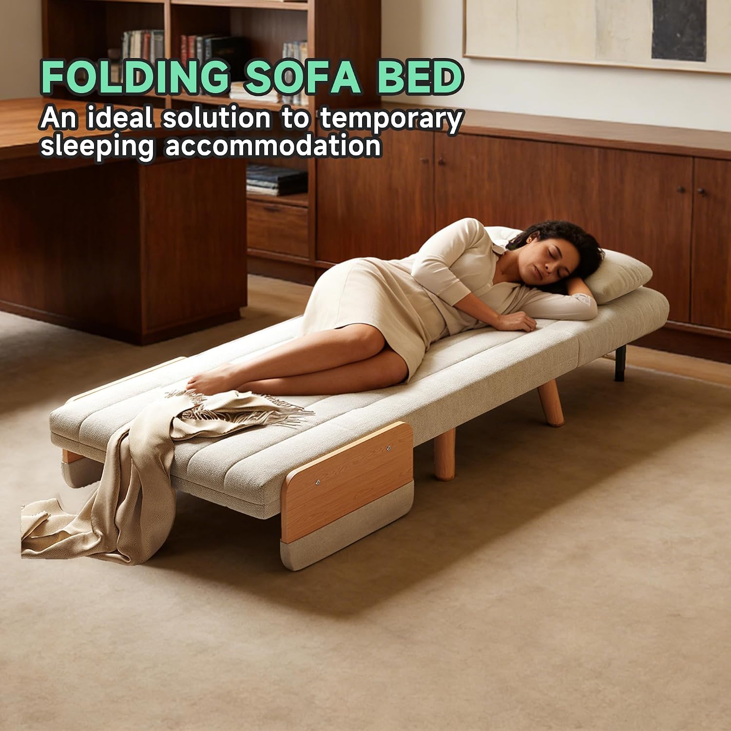 Convertible Lounger Fold-Out Sofa Bed, 3-in-1 Sleeper Sofa，Adjustable Backrest, Modern-Style Sofa for Small Spaces, Bedrooms & Offices(Beige,35.43)