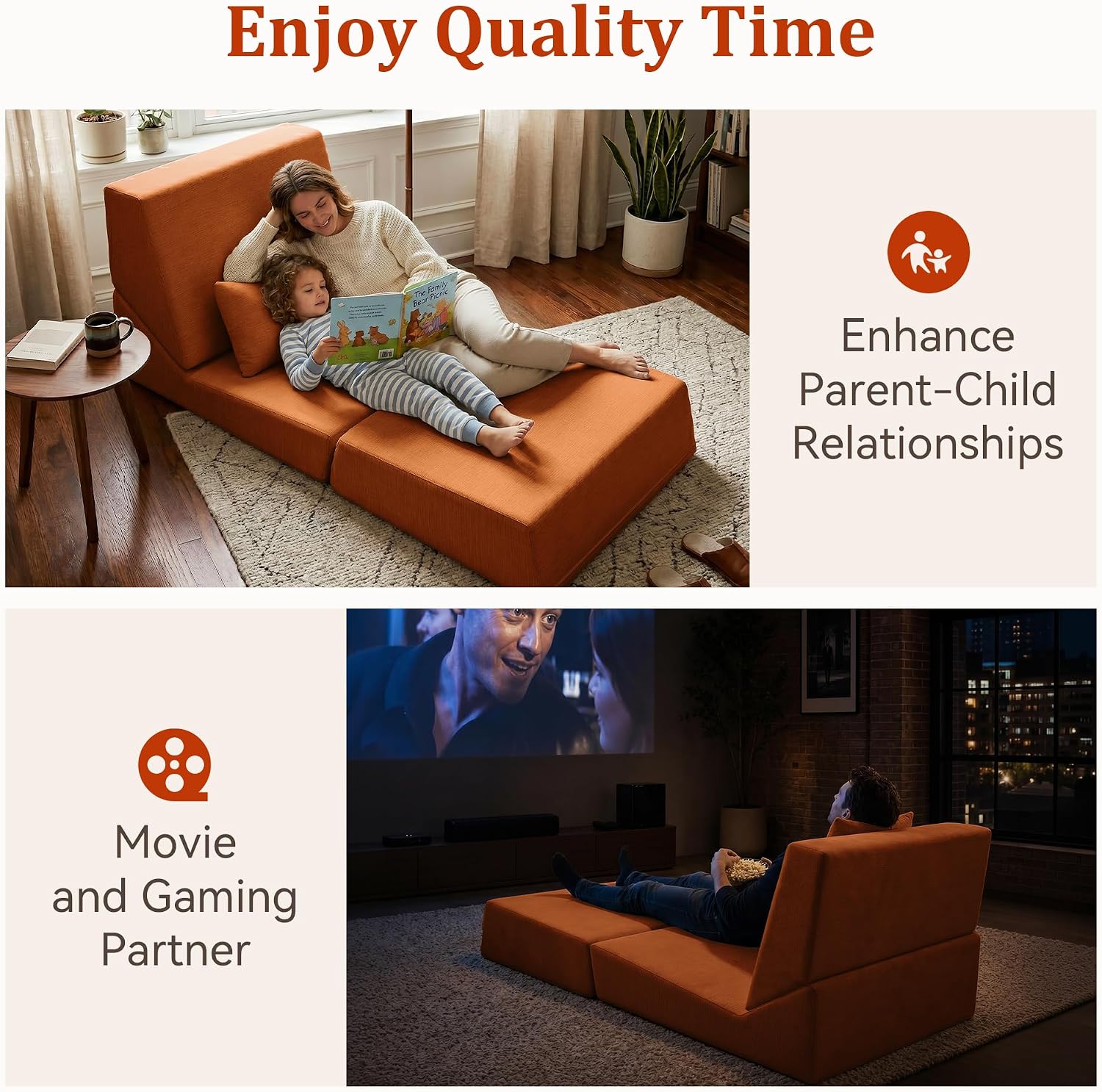 Fold Out Chair Bed, Folding Sofa Bed with High-Density Support Foam, Portable 3 in 1 Convertible Chair Bed Sleeper for Adults, Versatile Floor Couch for Living Room Bedroom, Brown | Washable Cover, With pillow, Foldable Bed Chair