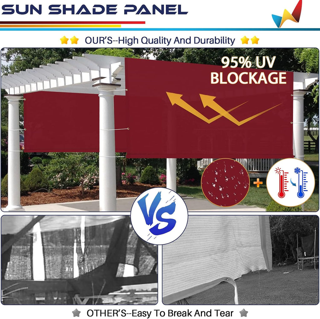 Windscreen4less 8' x 4' Universal Waterproof Replacement Shade Cover Canopy for Pergola Patio Privacy Shade Screen with Grommets on 2 Sides Includes Weighted Rods UV Block Red