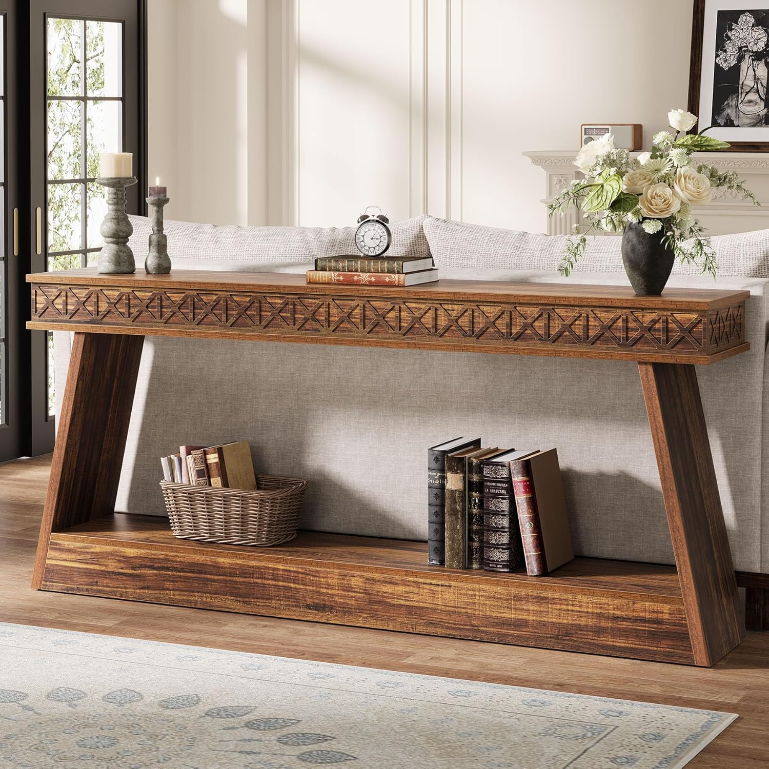 Tribesigns 70.9 Inch Long Console Table for Entryway, 2-Tier Farmhouse Entryway Table with Storage, Narrow Sofa Table Behind the Couch, Wood Accent Table for Hallway, Living Room, Foyer, Dark Brown