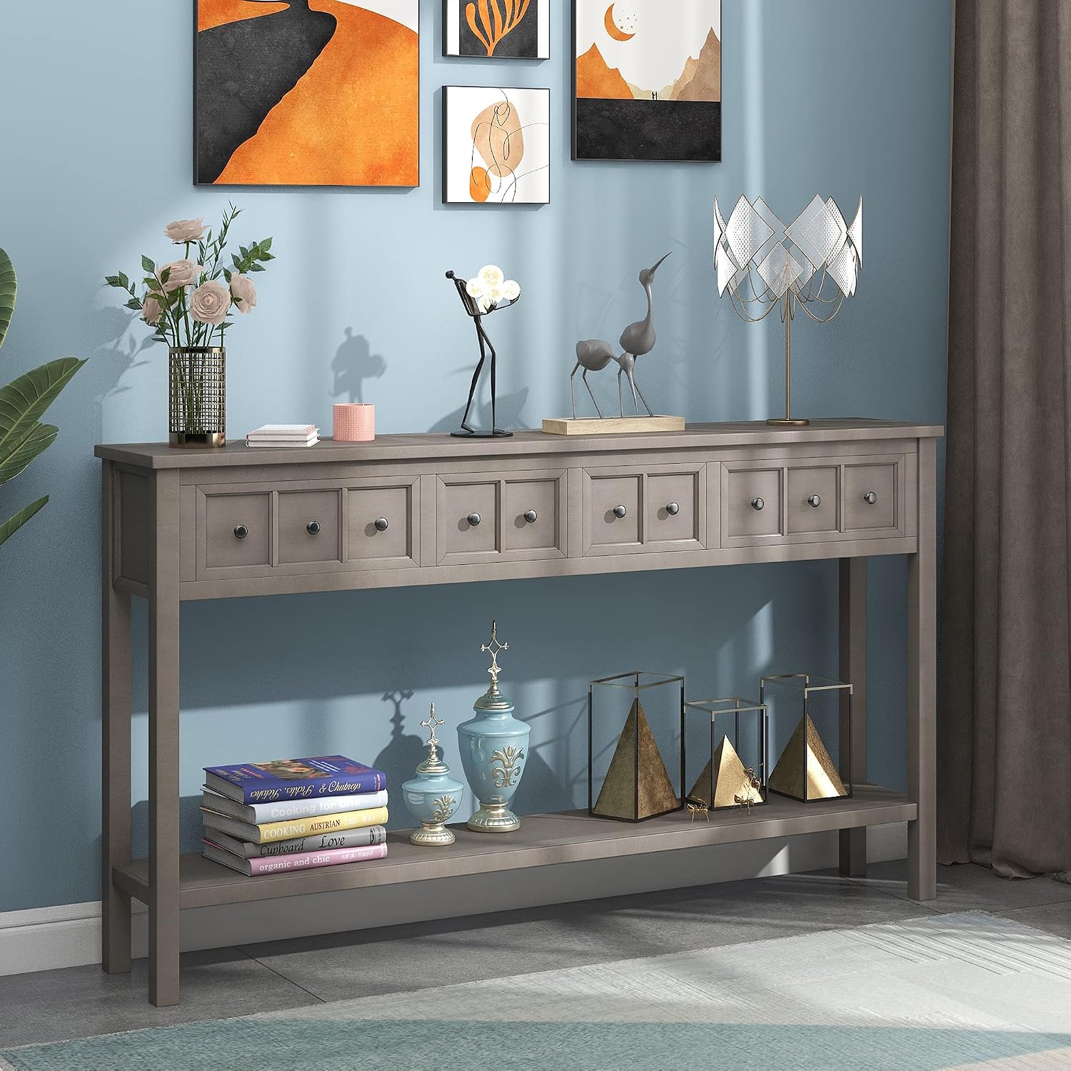 Merax Sofa Table 60 inch Sofa Table Long Console Table with Drawers and Shelf for Entryway Easy Assembly Hallway Table