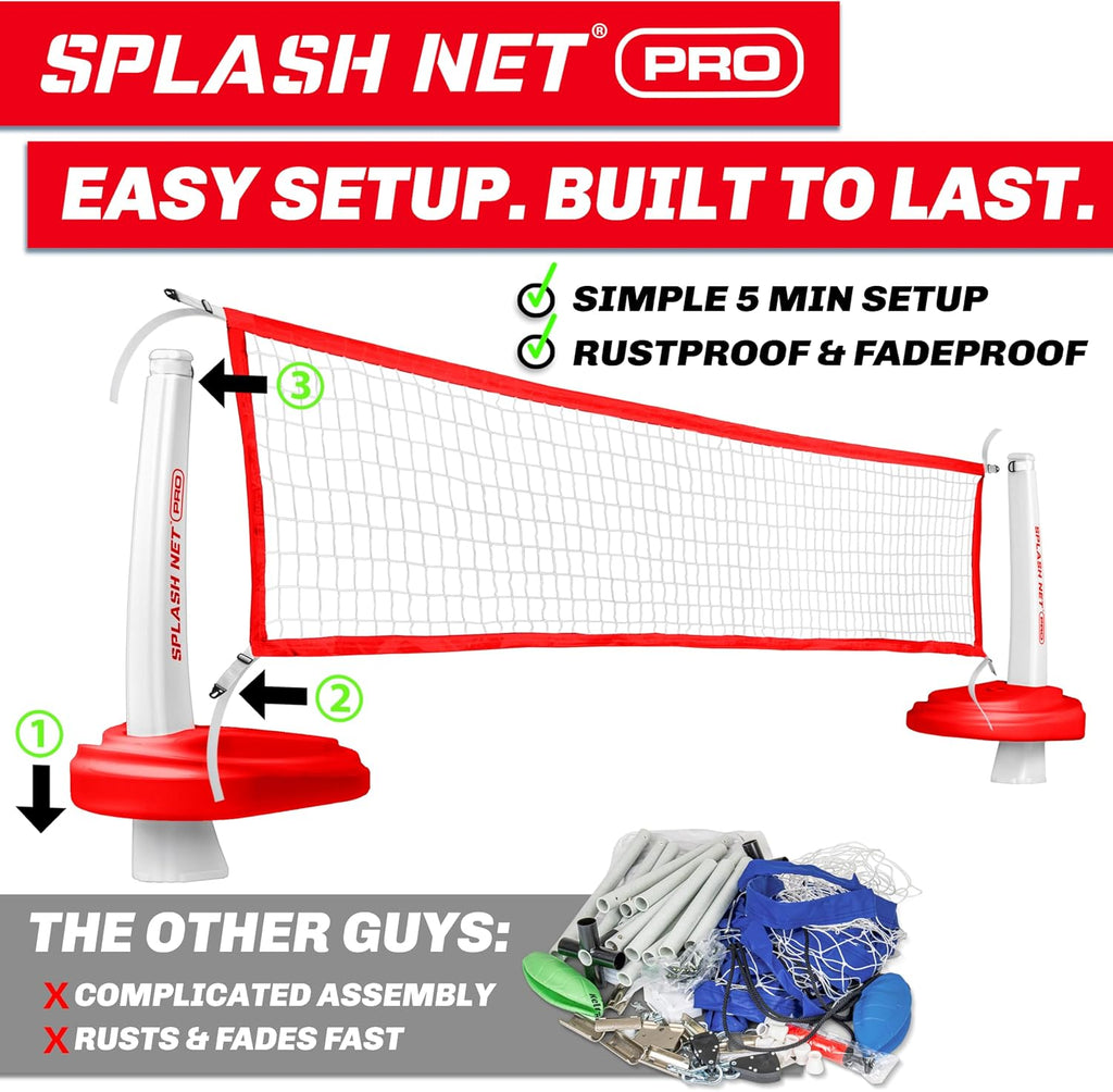 GoSports Splash Net PRO Pool Volleyball Net - Red, White, or Blue - Includes 2 Water Volleyballs and Pump