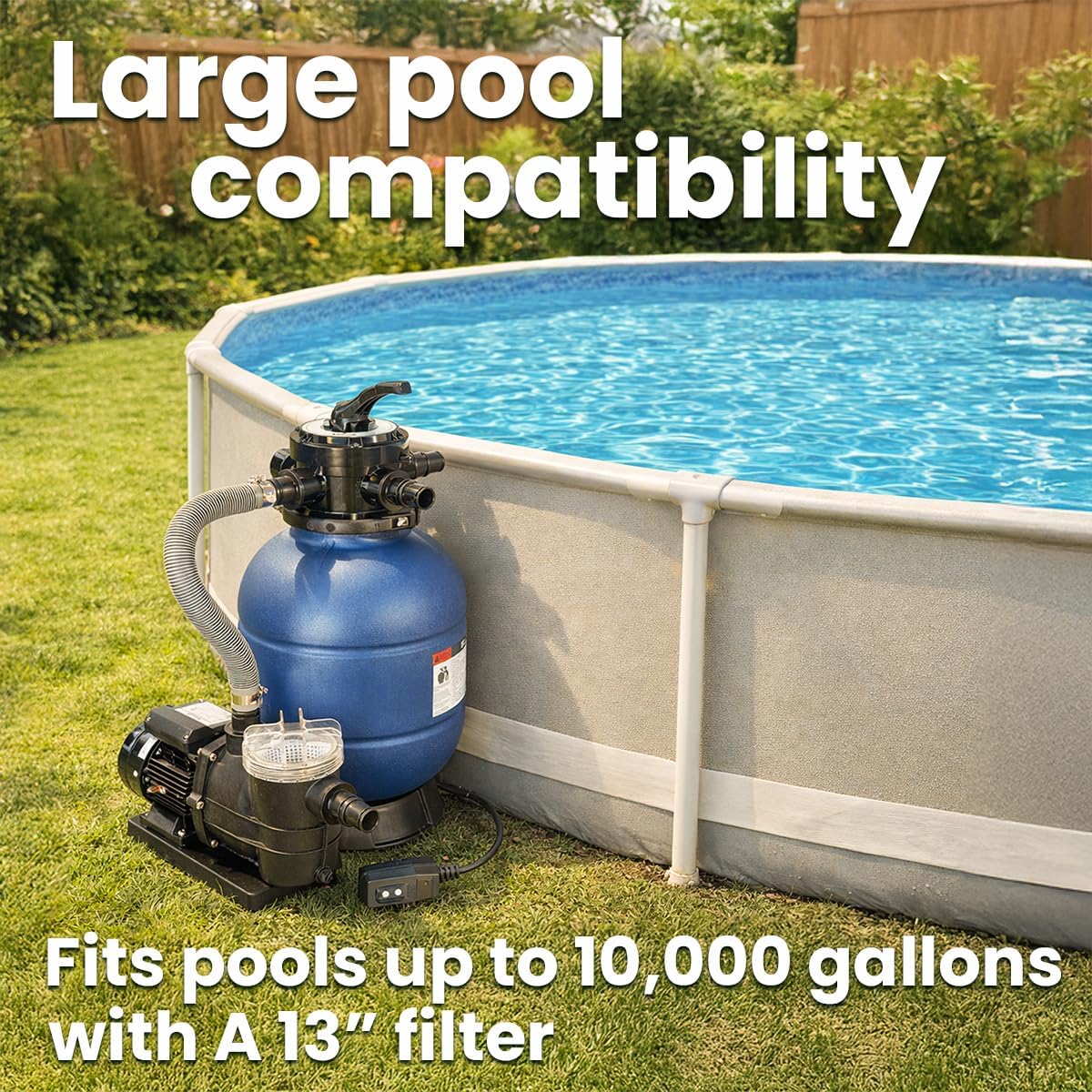 XtremepowerUS 13' Sand Filter Pool Pump 3/4HP, 2,400 GPH, GFCI Timer Plug Included, Multi-Port Valve, Above Ground Swimming Pool Set, Up to 10,000 Gallons, 1-1/4' NPT
