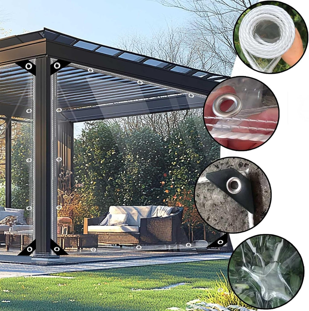 6x8 8x10 10x20' Clear Tarps Waterproof for Outdoor UV Resistant Porch Tarpaulin Cover Garden Heavy Duty Clear Vinyl Tarp 15.4Mil Thick with Grommets and Reinforced Edges(18x33 FT)