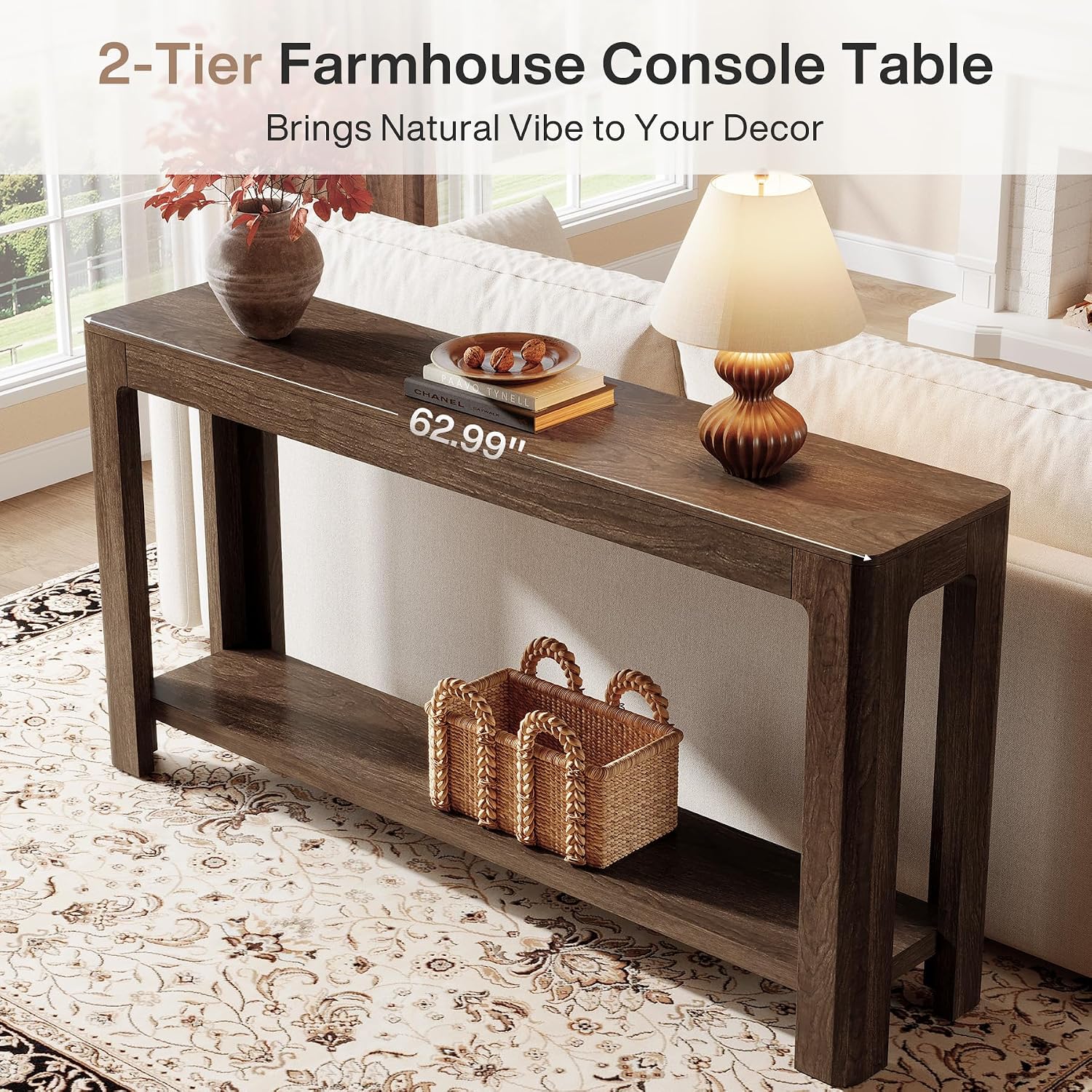 Tribesigns 63 Inch Entryway Console Table, 2-Tier Farmhouse Narrow Sofa Table Behind Couch, Accent Entrance Console Furniture for Entryway, Foyer, Hallway, Dark Brown