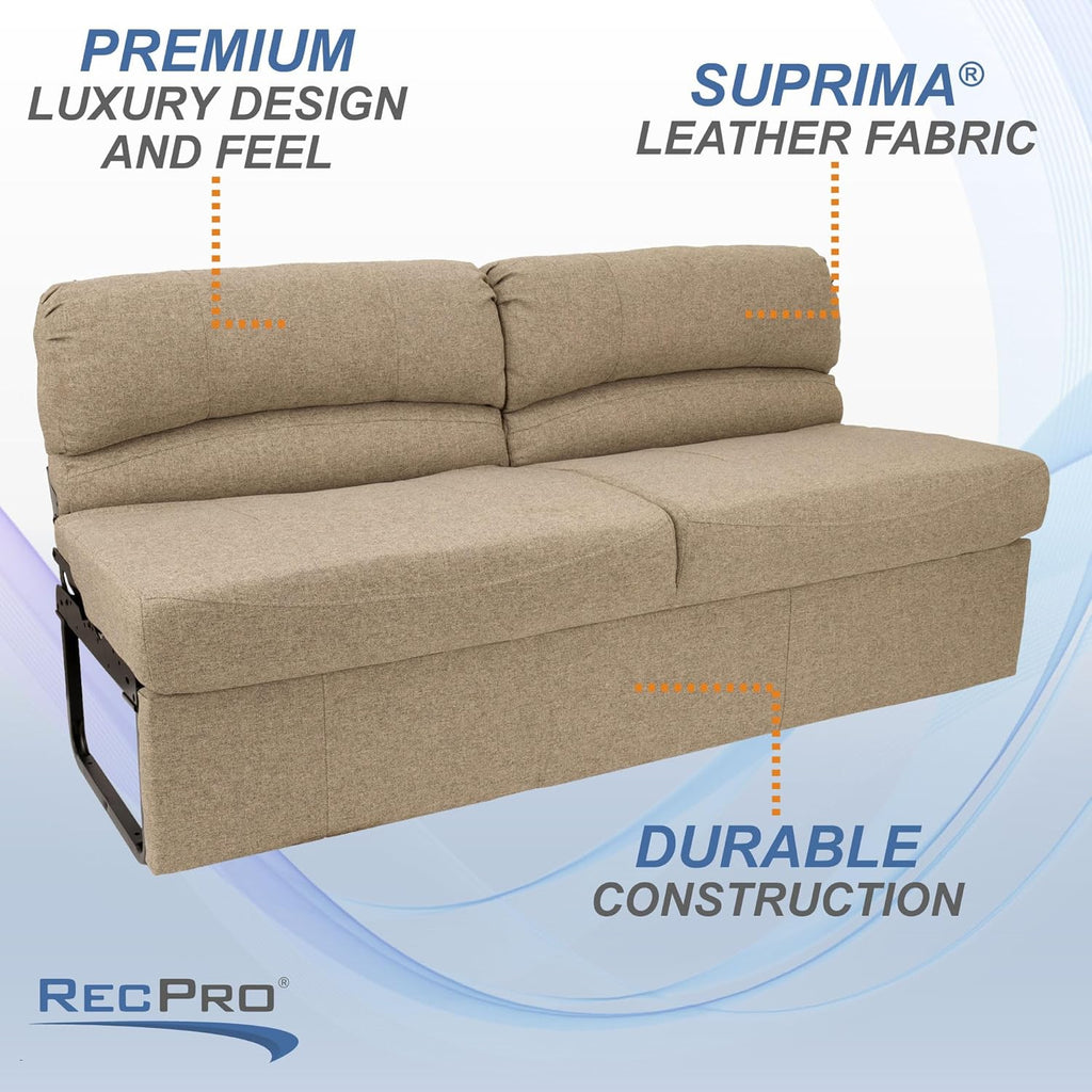 RecPro Charles RV 62' Jackknife Sofa | Love Seat | Sleeper Sofa | RV Furniture | RV Couches | Cloth (Oatmeal)