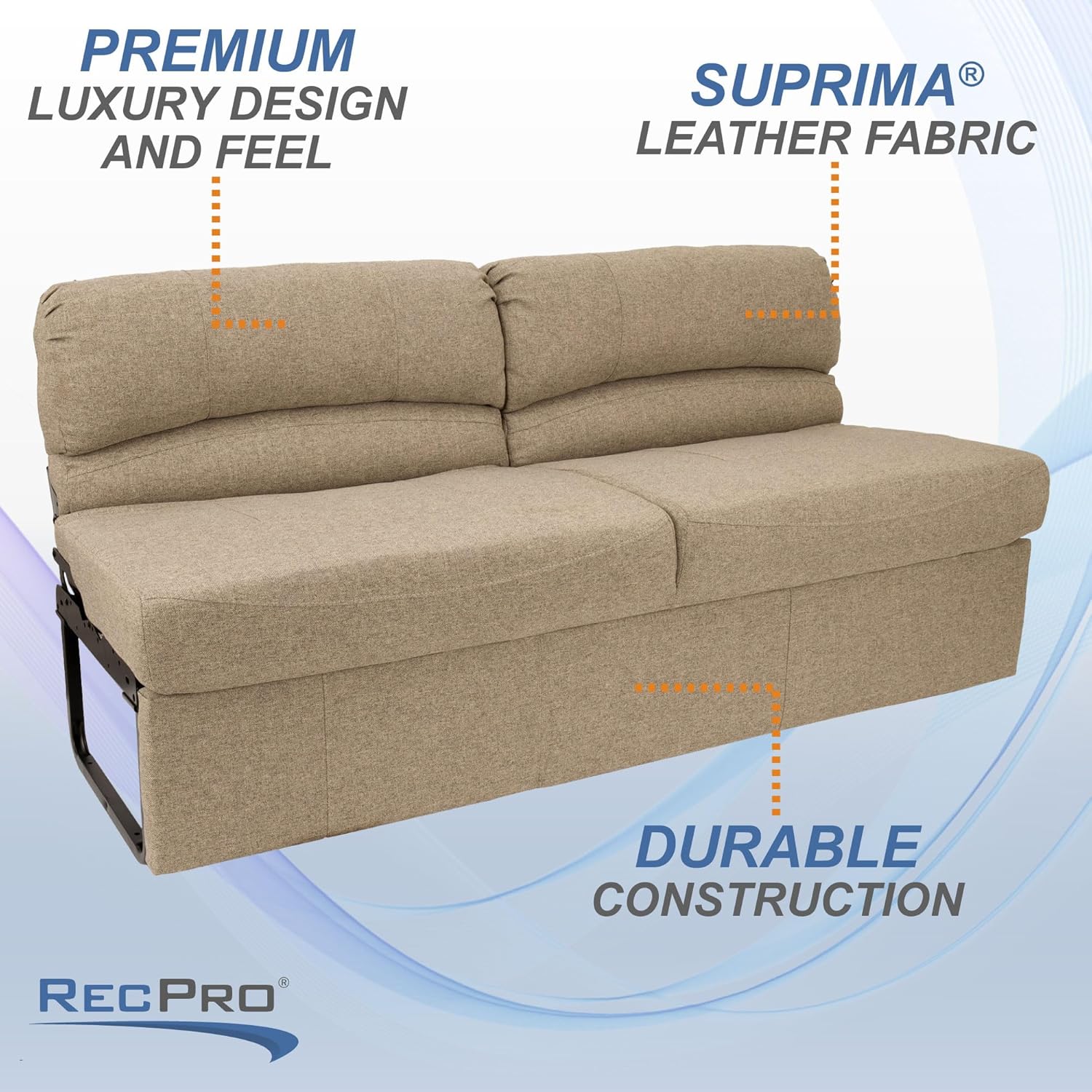 RecPro Charles RV 62' Jackknife Sofa | Love Seat | Sleeper Sofa | RV Furniture | RV Couches | Cloth (Oatmeal)