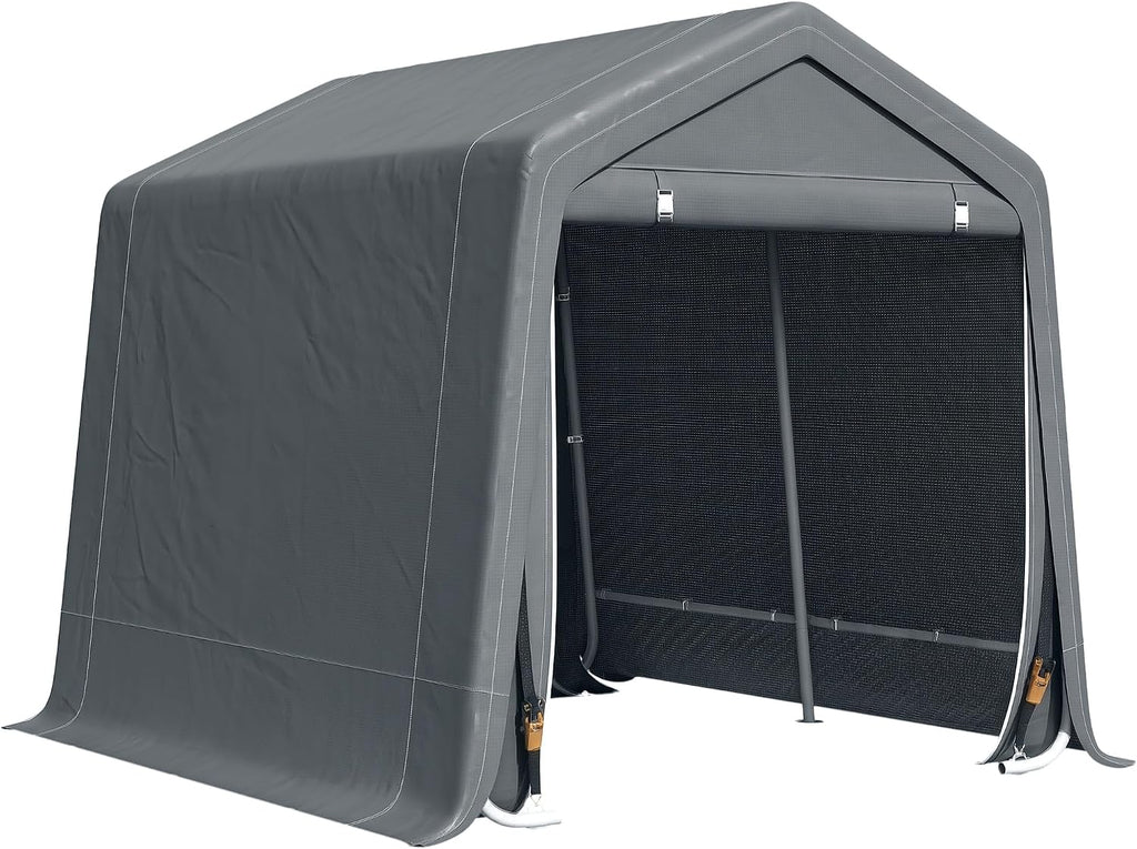 Outsunny 9' x 8' Carport Portable Garage, Heavy Duty Outdoor Shed, Patio Storage Shelter w/Anti-UV PE Cover and Double Zipper Doors, for Motorcycle Bike Garden Tools, Dark Gray