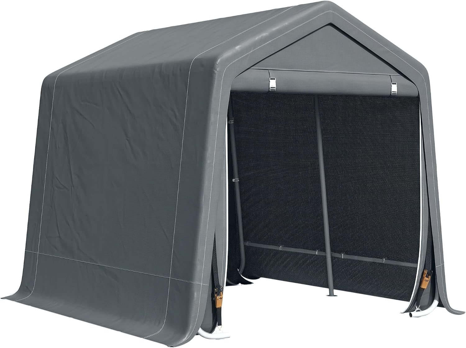 Outsunny 9' x 8' Carport Portable Garage, Heavy Duty Outdoor Shed, Patio Storage Shelter w/Anti-UV PE Cover and Double Zipper Doors, for Motorcycle Bike Garden Tools, Dark Gray