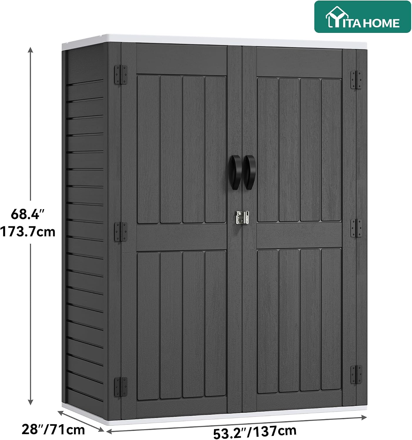 YITAHOME 59 Cuft Outdoor Tall Storage Shed, Waterproof Vertical Resin Shed for Garden, Garage, Patio, Lockable Tool Storage, No Shelves Included, Dark Gray