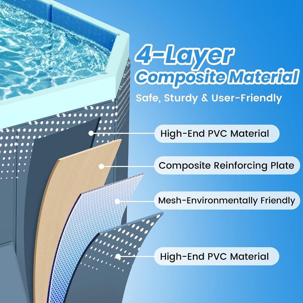 Foldable Non-Inflatable Above Ground Framed Swimming Pool for Backyard, Family Pool (113' x 66' x 20')