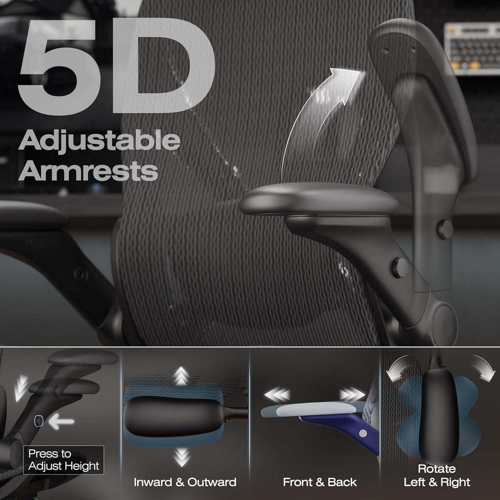 ELABEST X100 Ergonomic Mesh Office Chair with Footrest, Big and Tall Hone Desk Chair with 5D Flip-Up Arms, Adjustable 3D Lumbar Support,Gaming & Executive Computer Chairs (Night Reaper)