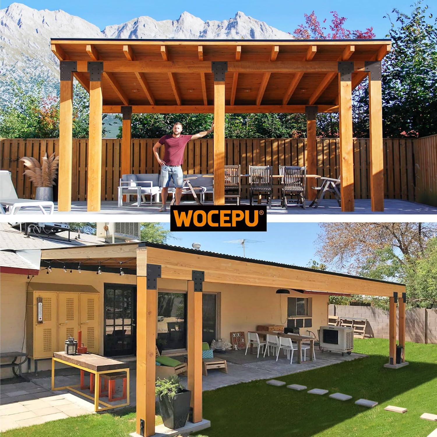 2 Pack Heavy Duty 6x6 (Actual 5.5'x5.5') Stainless Steel End Post Caps Tie Bracket , Fit Connecting Wood Gazebo, Deck Patio Post and Wood Beams Bracket (Dark Ggray)