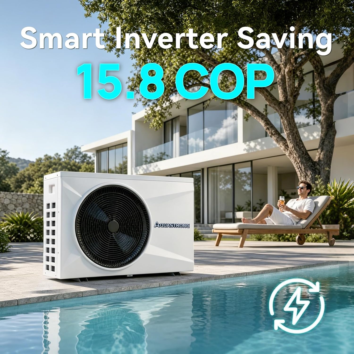 AQUASTRONG Inverter Swimming Pool Heat Pump,Pool Heater for Above Ground and Inground Pool Heating Smart WiFi Control and Cooling Pool Heater Pools Up to, 9000 Gallons