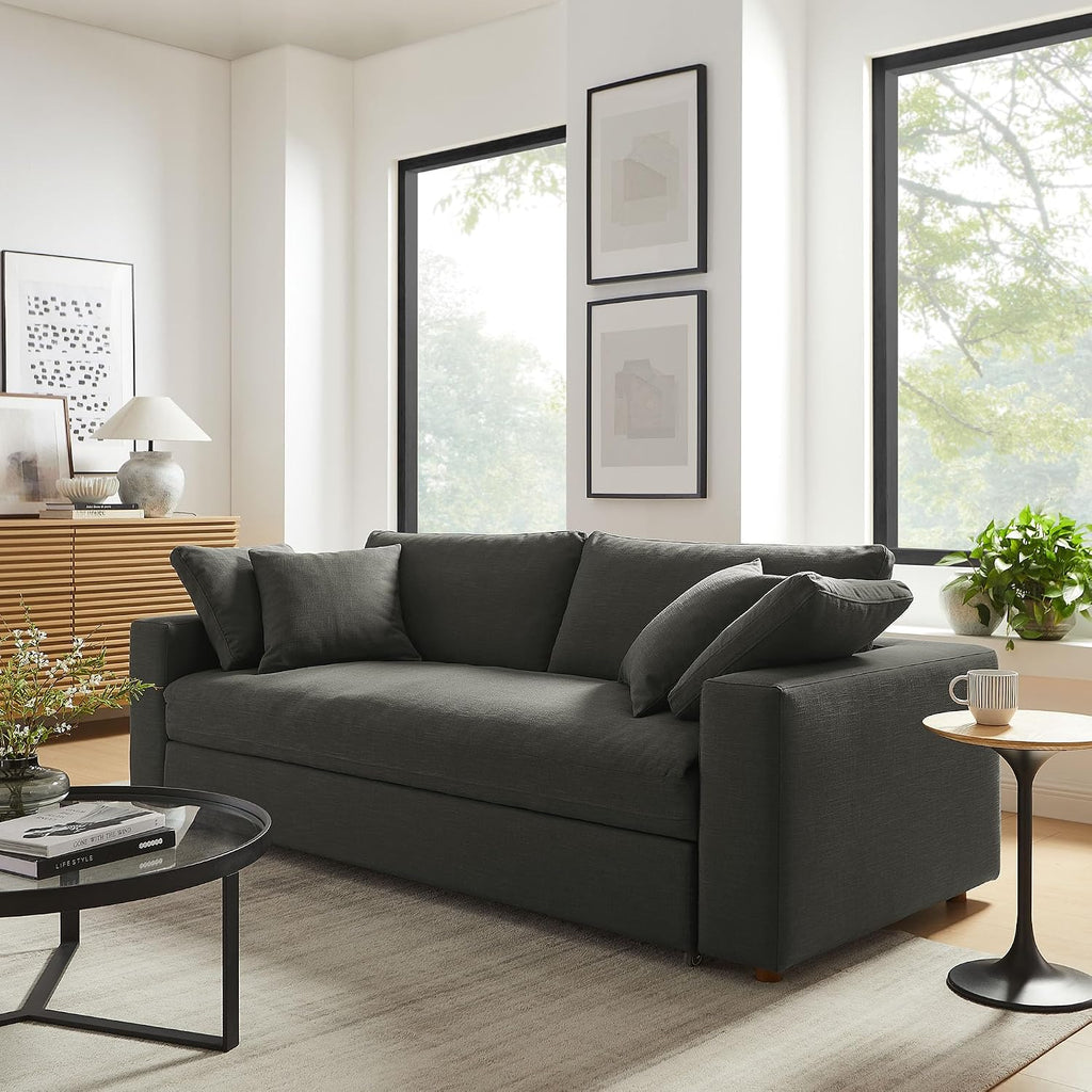 Modway Commix Down Filled Fabric Sleeper Sofa in Gray