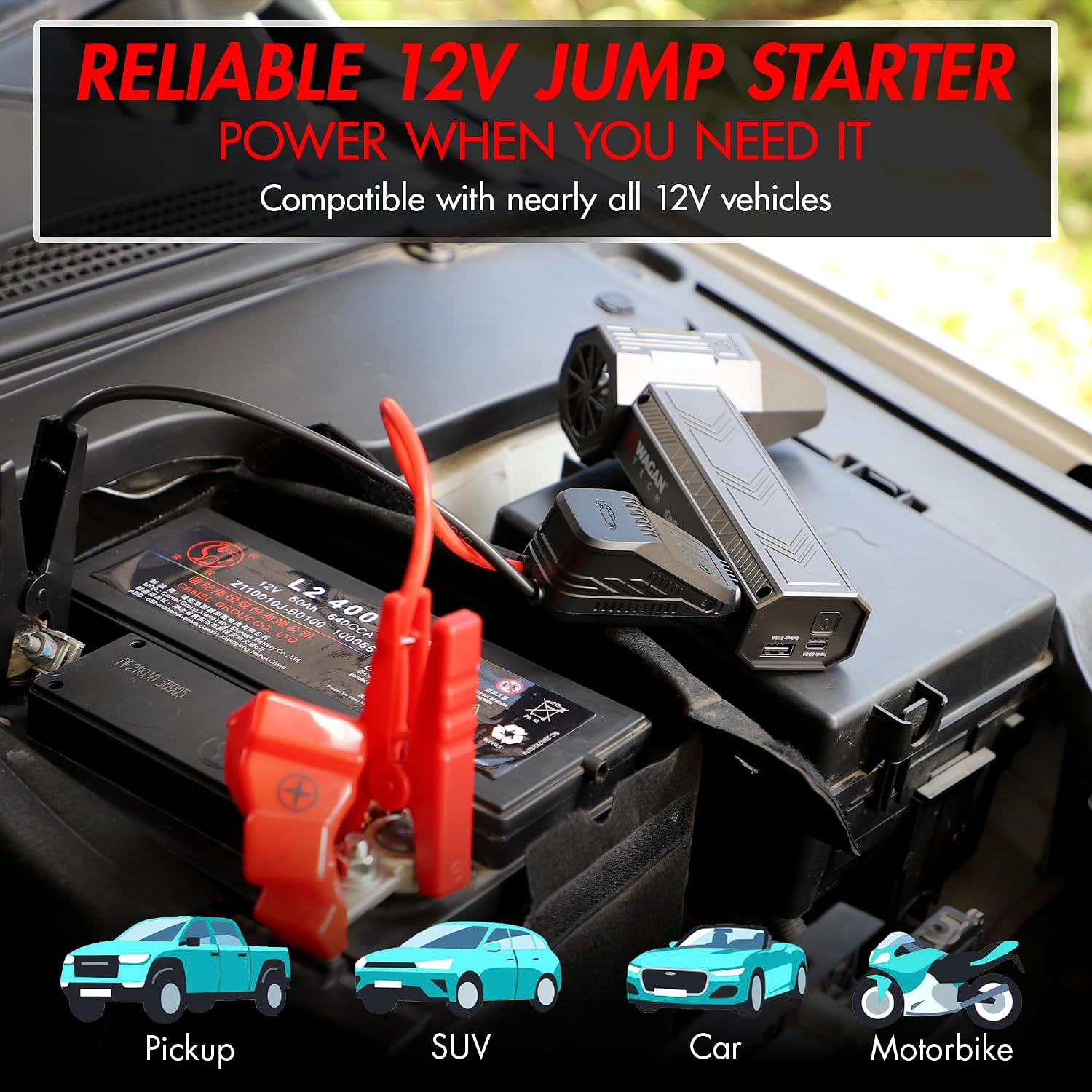 Wagan EL7610 iOnBoost V8 Jet 1200A Peak Jump Starter with Turbo Air Blower 12V Portable Lithium Car Battery Up to 4.0L V8 or 2.0L Diesel 95,000RPM Cordless Jet Blower Power Bank, for Car Home Use