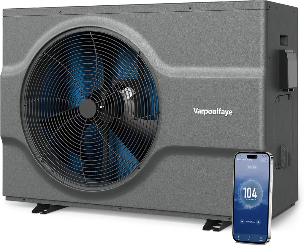 Inverter Electric Pool Heater for Inground Pool 120000 BTU Swimming Pool Heat Pump Above Ground Pool Heater 220V 33000 Gallon Heating or Cooling WiFi Control Schedule