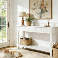 Karl home 51' White Console Table with 3 Fluted Drawers, Modern Sofa Table with Open Storage Shelf for Living Room, Foyer Hallway