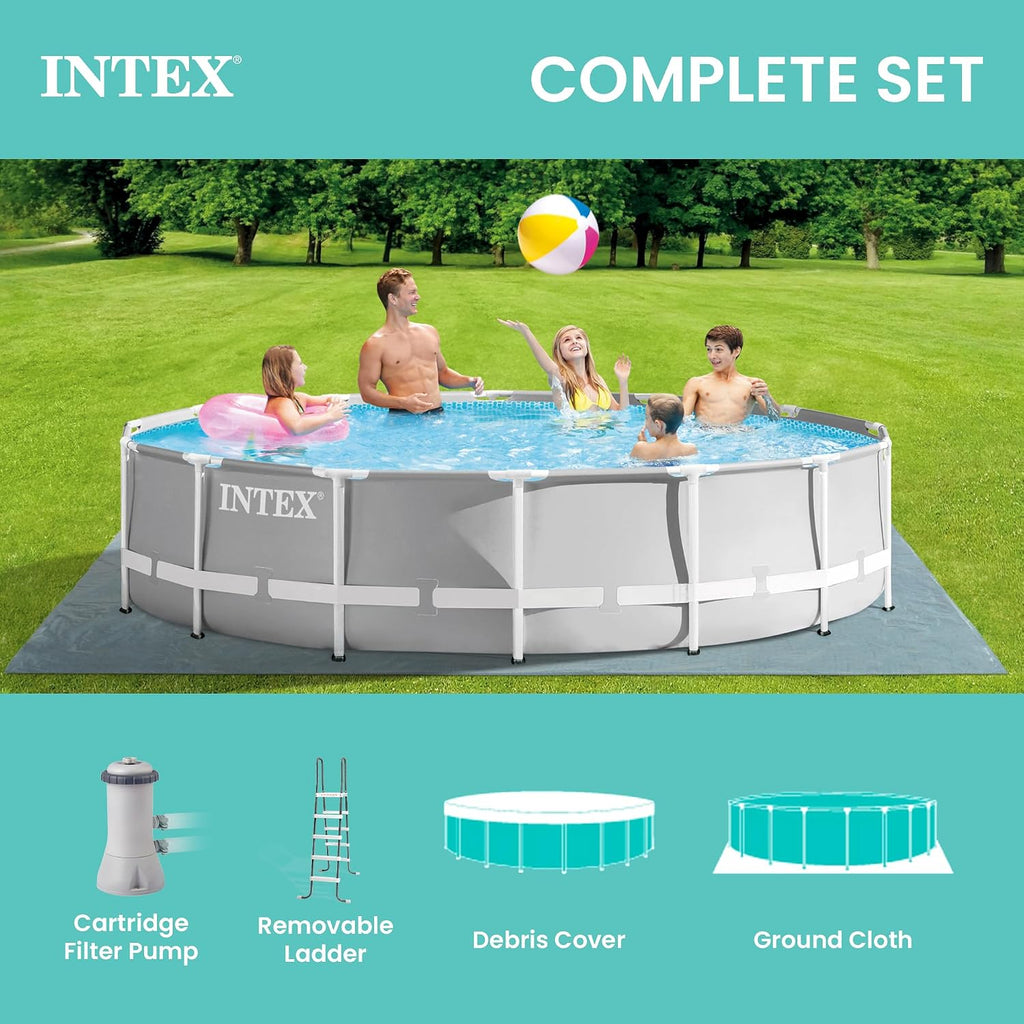 Intex 26723EH Prism Frame Premium Above Ground Swimming Pool Set: 15ft x 42in – Includes 1000 GPH Cartridge Filter Pump – Removable Ladder – Pool Cover – Ground Cloth