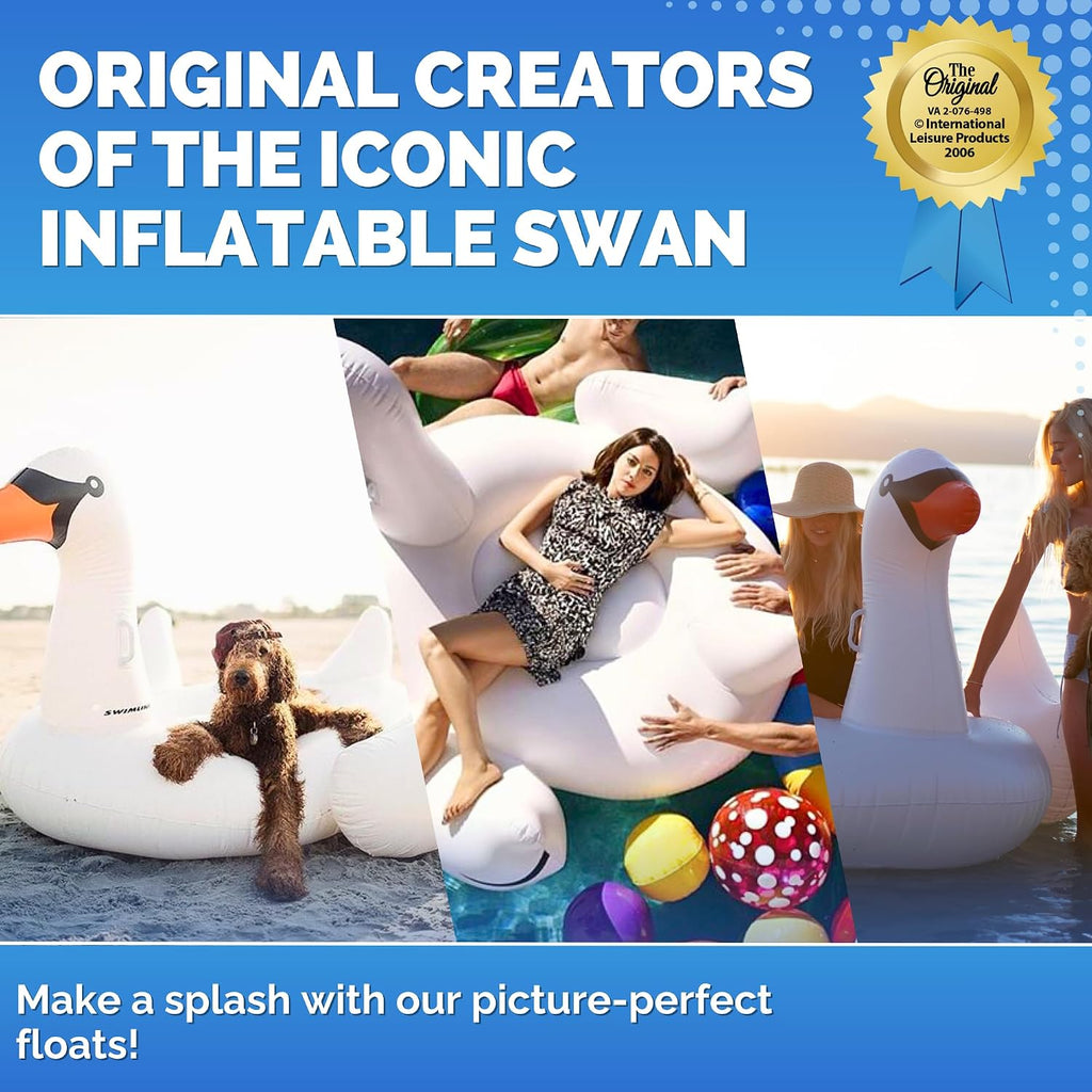 SWIMLINE Original 90621 Giant Inflatable Swan Pool Float Floatie Ride-On Lounge W/Stable Legs Wings Large Rideable Blow Up Summer Beach Swimming Party Lounge Big Raft Tube Decoration Toys Kids Adults