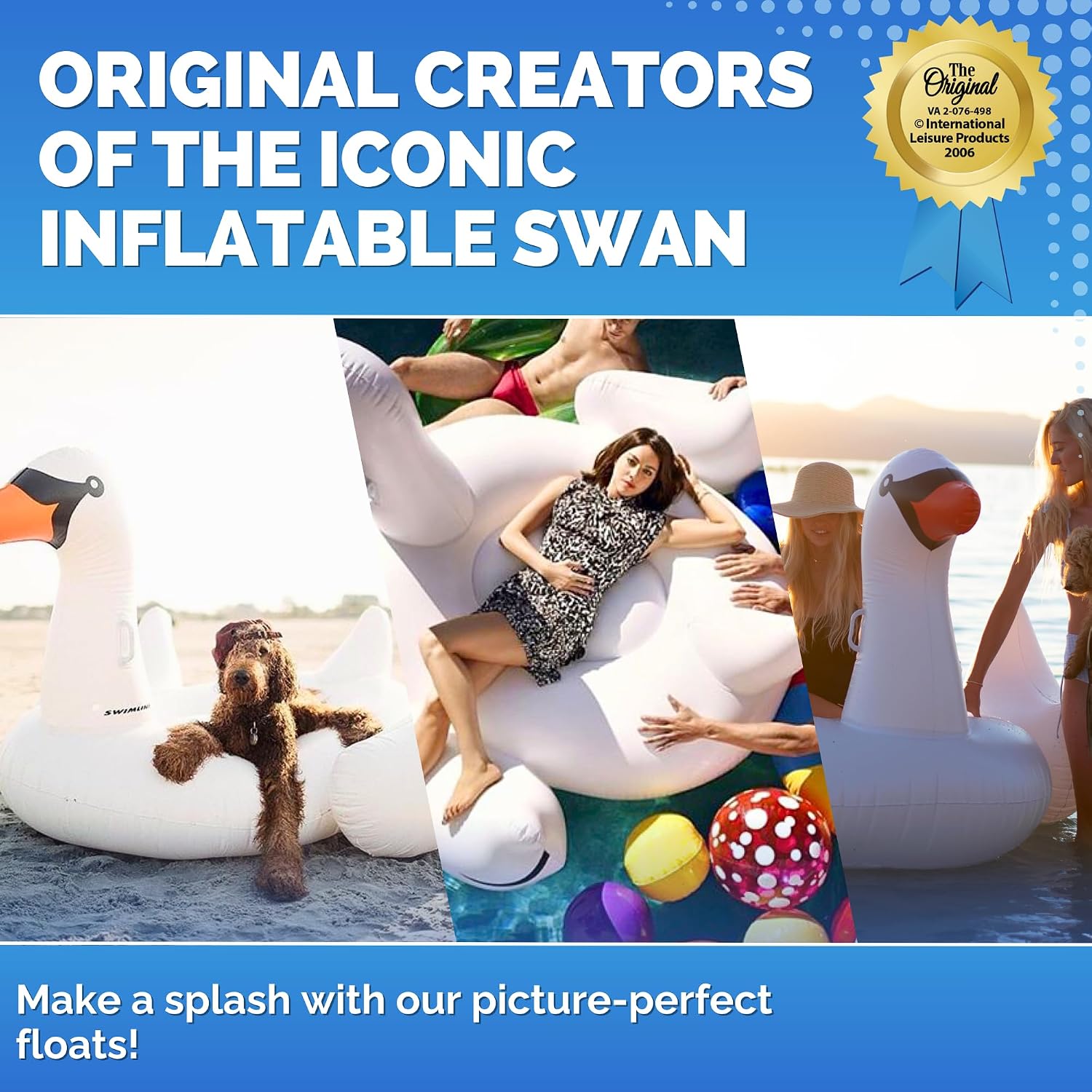 SWIMLINE Original 90621 Giant Inflatable Swan Pool Float Floatie Ride-On Lounge W/Stable Legs Wings Large Rideable Blow Up Summer Beach Swimming Party Lounge Big Raft Tube Decoration Toys Kids Adults