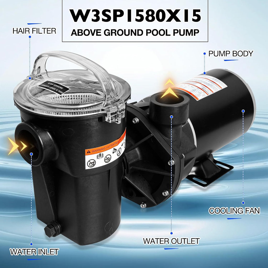 Pool Pump 1.5 HP Replacement for Hayward PowerFlo LX Series W3SP1580X15, Above Ground Swimming Pool Pump Motor – Single Speed 115V 48Y Frame